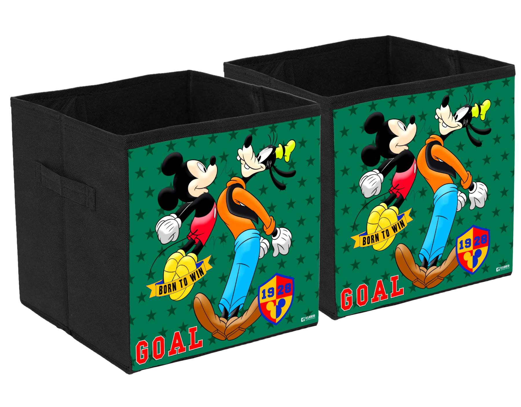 Kuber Industries Disney Mickey & Goofy Print Durable & Collapsible Square Storage Box|Clothes Organizer With Handle, (Black)