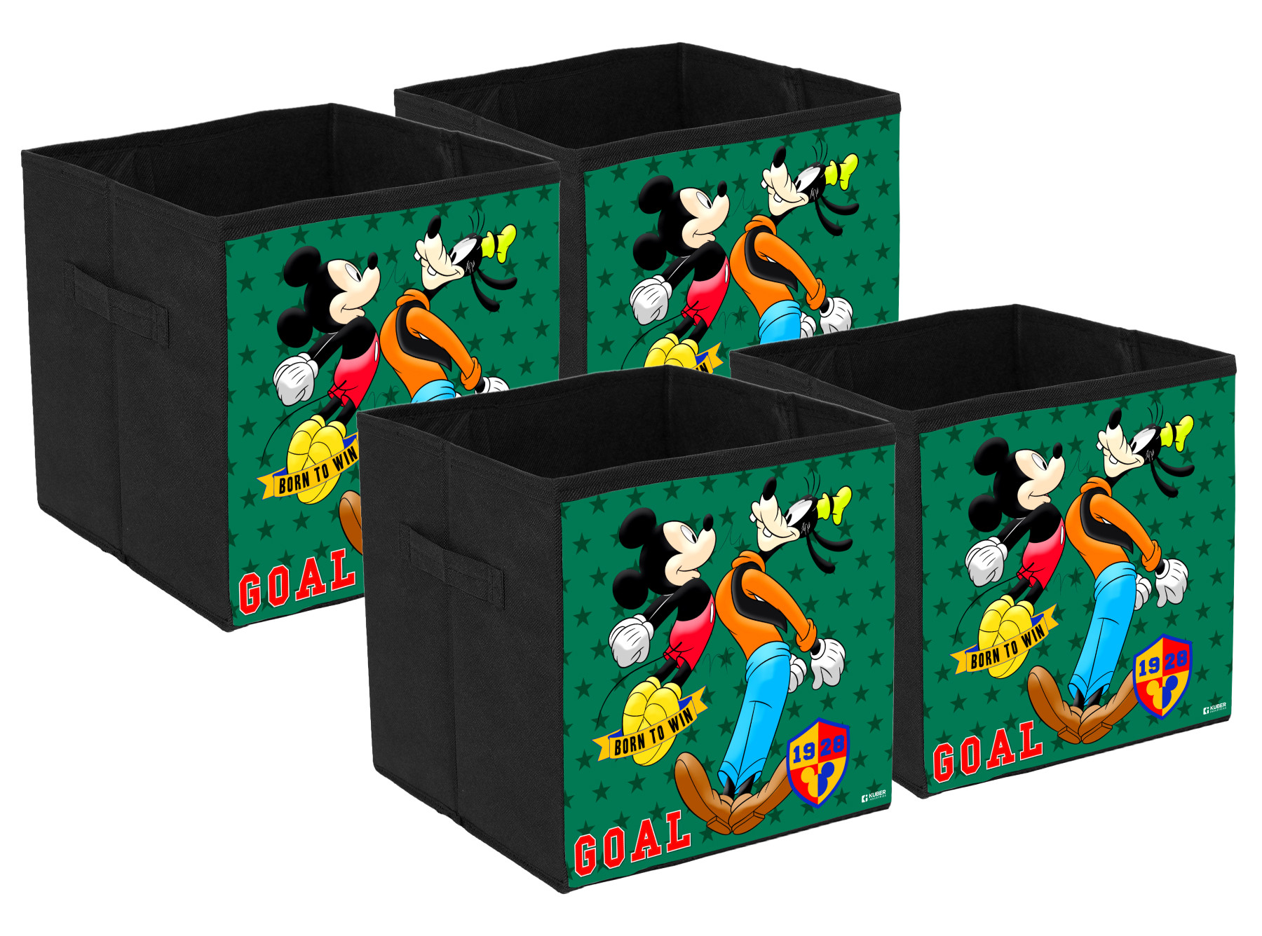 Kuber Industries Disney Mickey & Goofy Print Durable & Collapsible Square Storage Box|Clothes Organizer With Handle, (Black)
