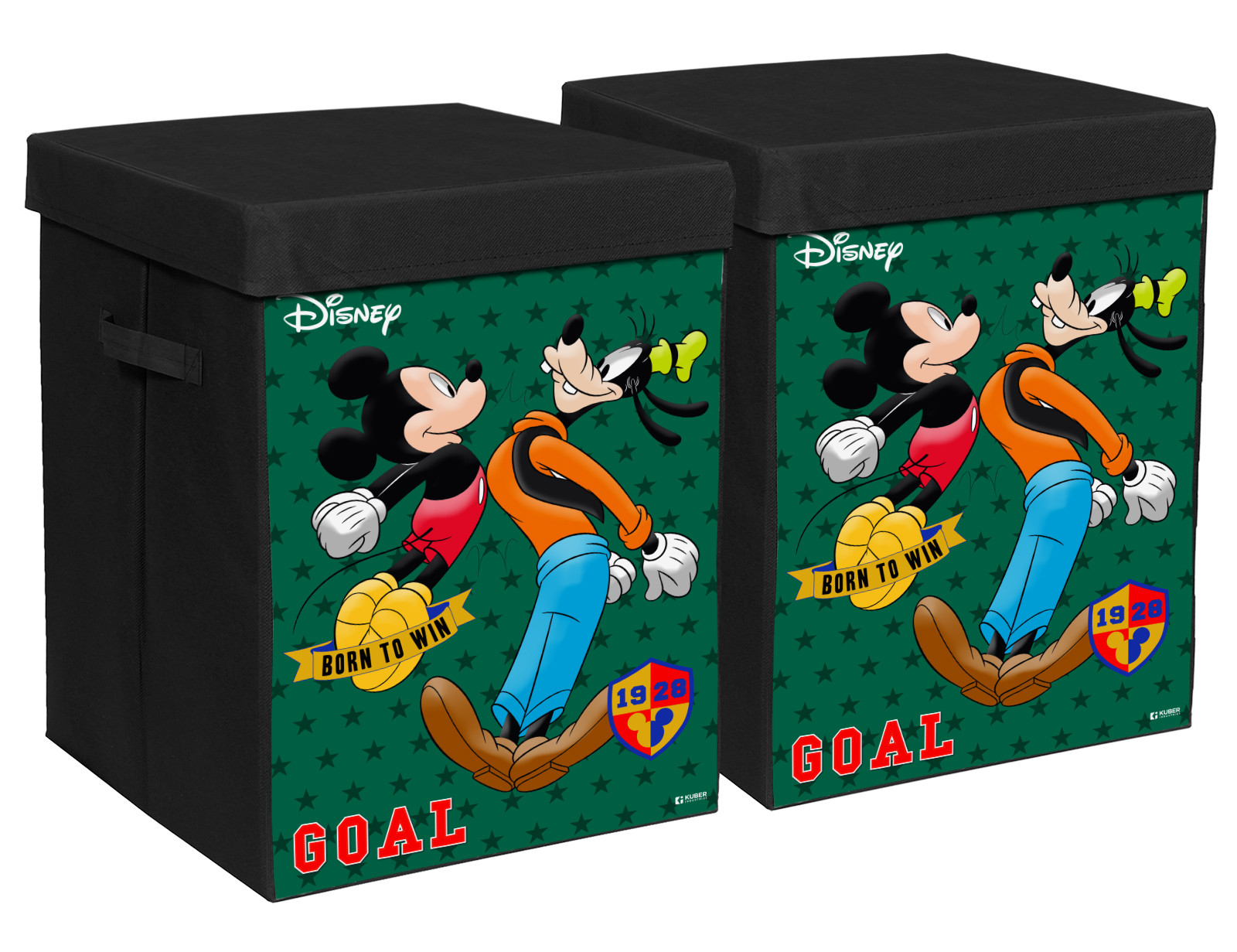 Kuber Industries Disney Mickey & Goofy Print Foldable Laundry Basket|Clothes Storage Basket With Handle & Lid,60 Ltr.(Black)