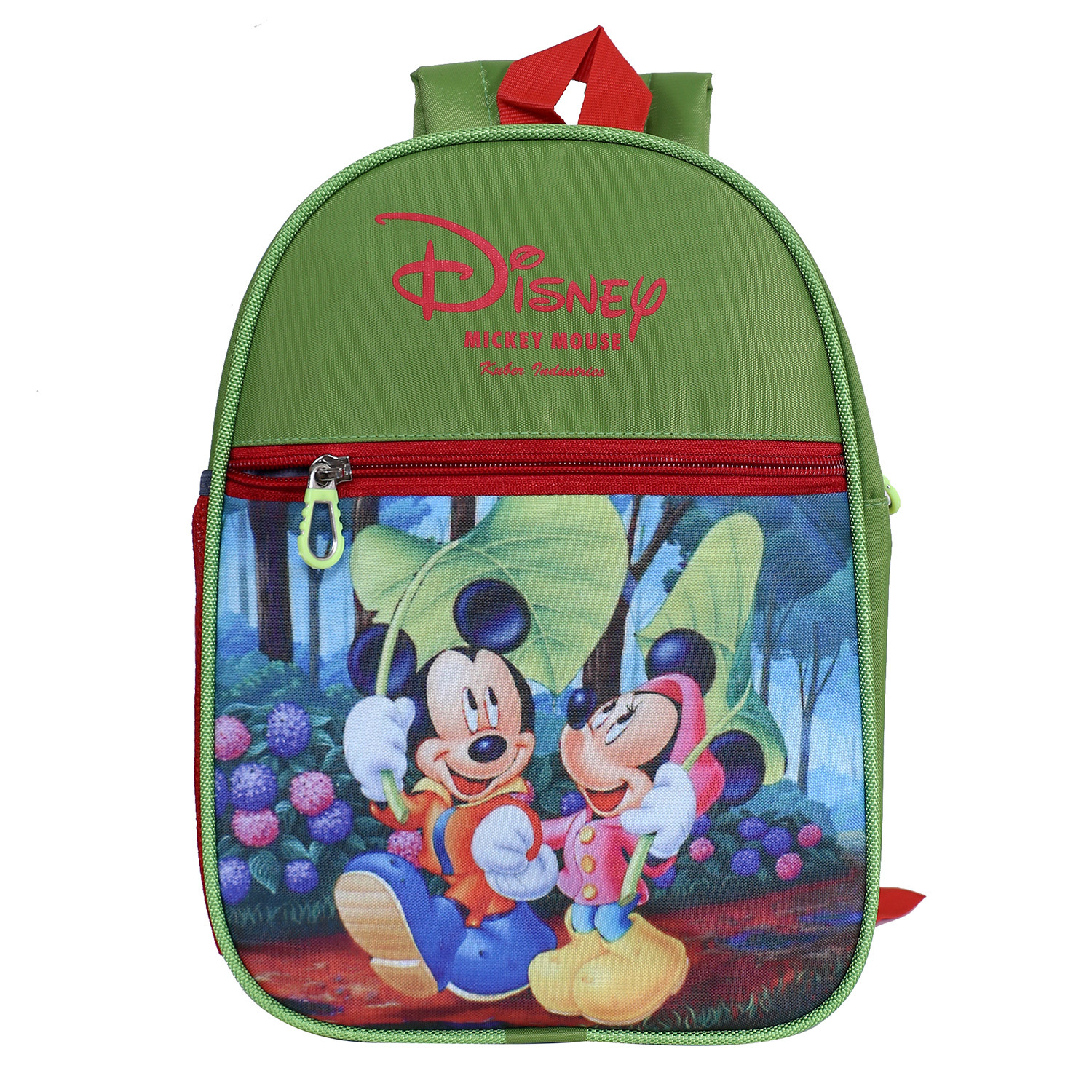 Kuber Industries Disney Mickey & Minnie School Bag|2 Compartment Rexine School Bagpack|School Bag for Kids|School Bags for Girls with Zipper Closure|Small Size (Green)
