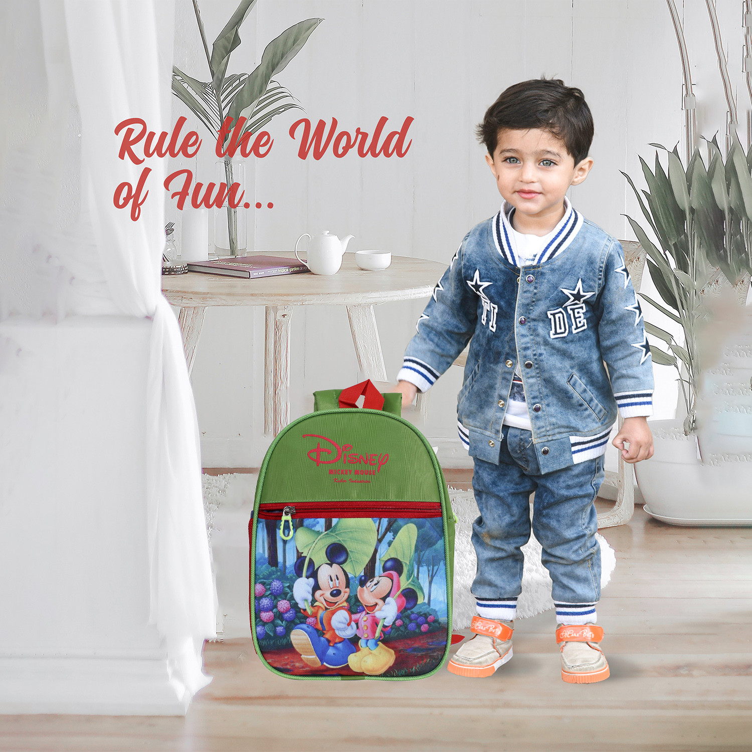 Kuber Industries Disney Mickey & Minnie School Bag|2 Compartment Rexine School Bagpack|School Bag for Kids|School Bags for Girls with Zipper Closure|Small Size (Green)