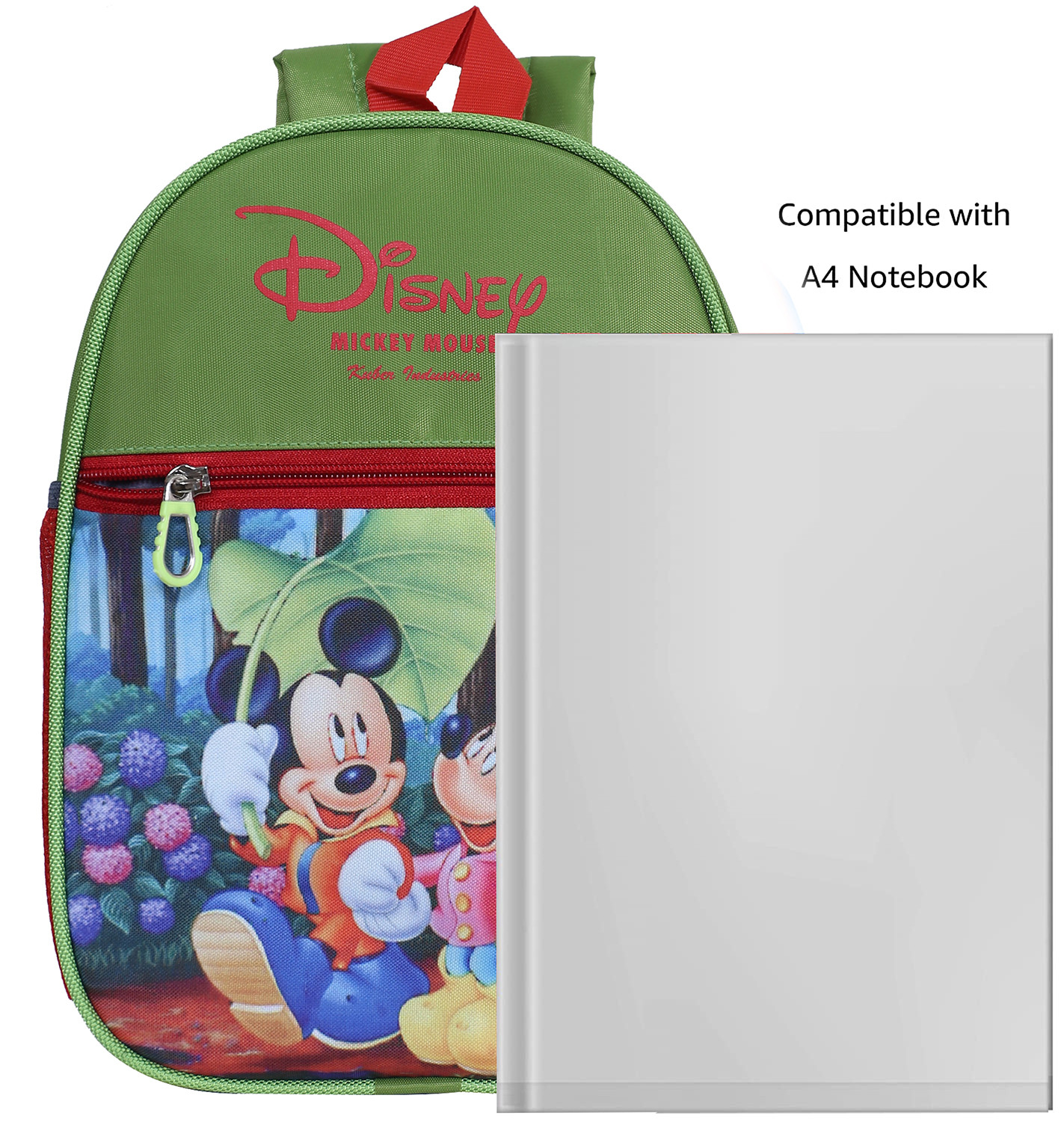 Kuber Industries Disney Mickey & Minnie School Bag|2 Compartment Rexine School Bagpack|School Bag for Kids|School Bags for Girls with Zipper Closure|Small Size (Green)