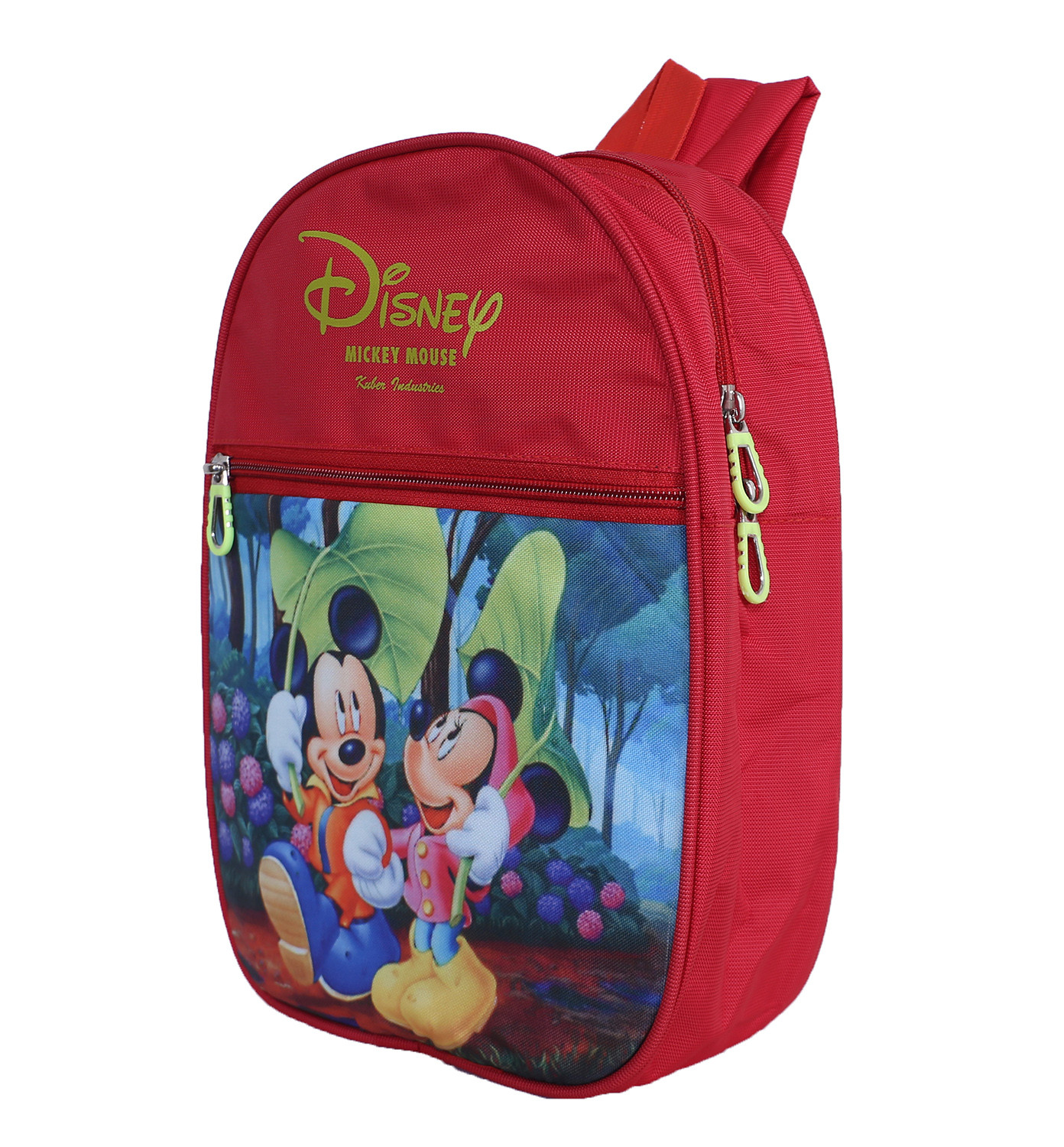 Kuber Industries Disney Mickey & Minnie School Bag|2 Compartment Rexine School Bagpack|School Bag for Kids|School Bags for Girls with Zipper Closure|Small Size (Red)