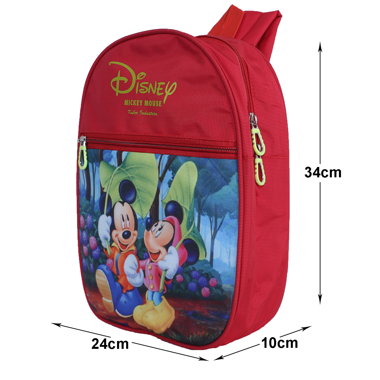 Kuber Industries Disney Mickey & Minnie School Bag|2 Compartment Rexine School Bagpack|School Bag for Kids|School Bags for Girls with Zipper Closure|Small Size (Red)