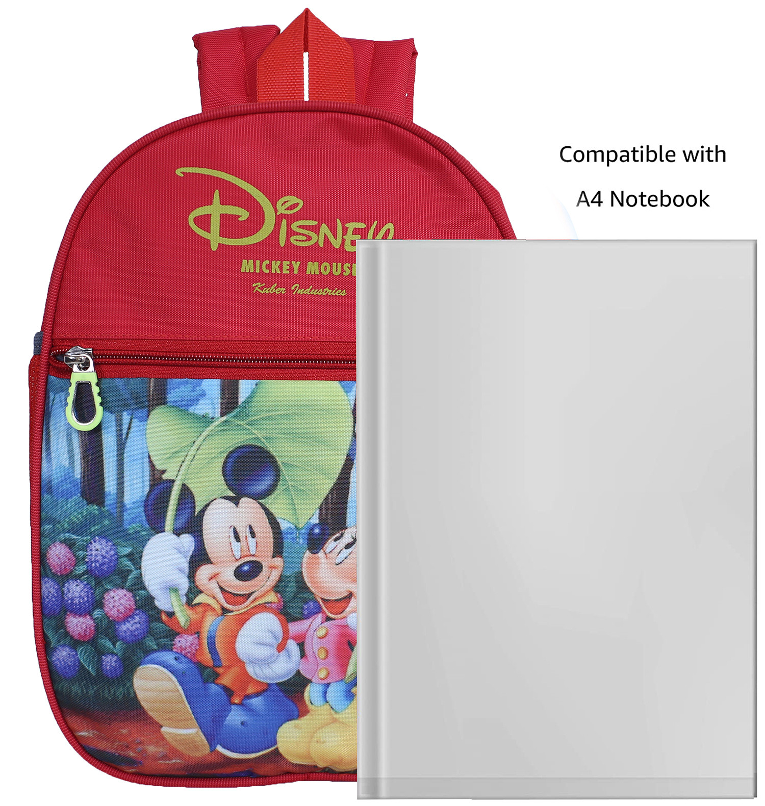 Kuber Industries Disney Mickey & Minnie School Bag|2 Compartment Rexine School Bagpack|School Bag for Kids|School Bags for Girls with Zipper Closure|Small Size (Red)