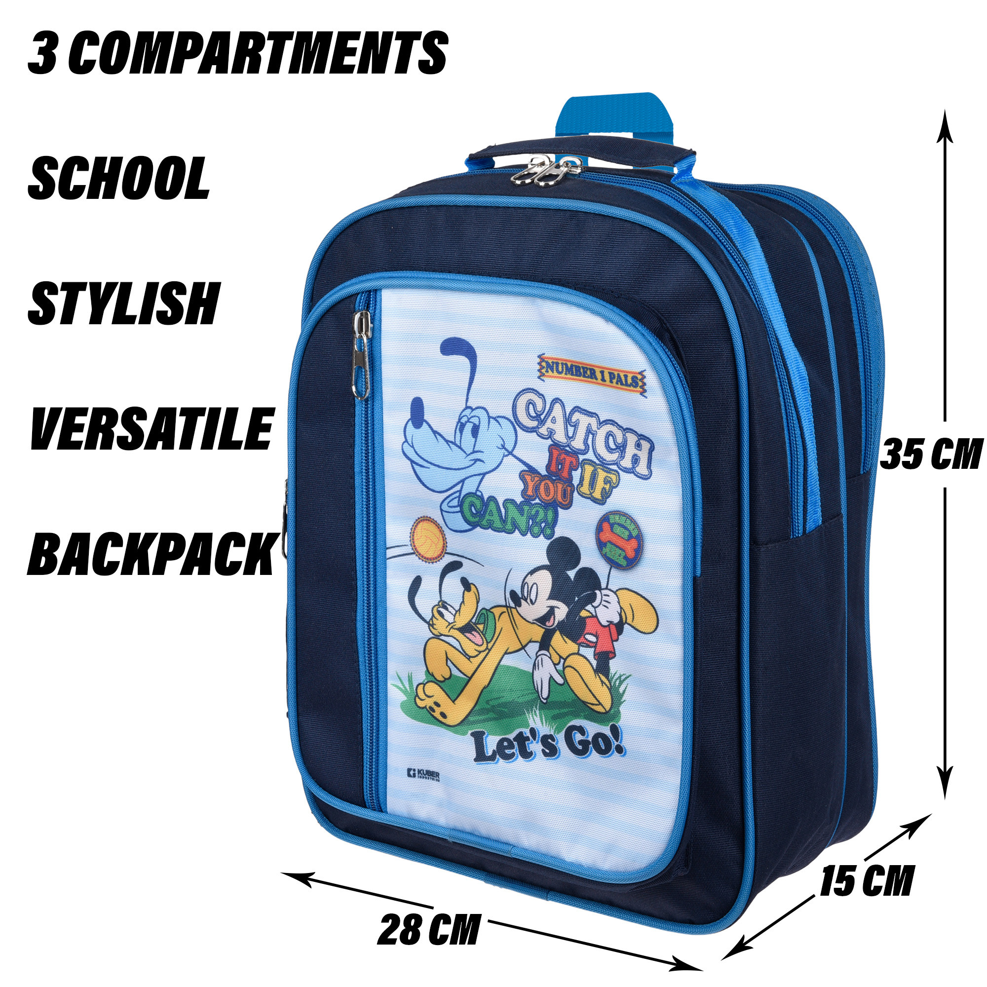 Kuber Industries Disney Mickey Catch It School Bag | Kids School Bags | Student Bookbag | Spacious School Bag | School Bag for Girls & Boys | School Backpack for Kids | 4 Compartments School Bag | Navy Blue
