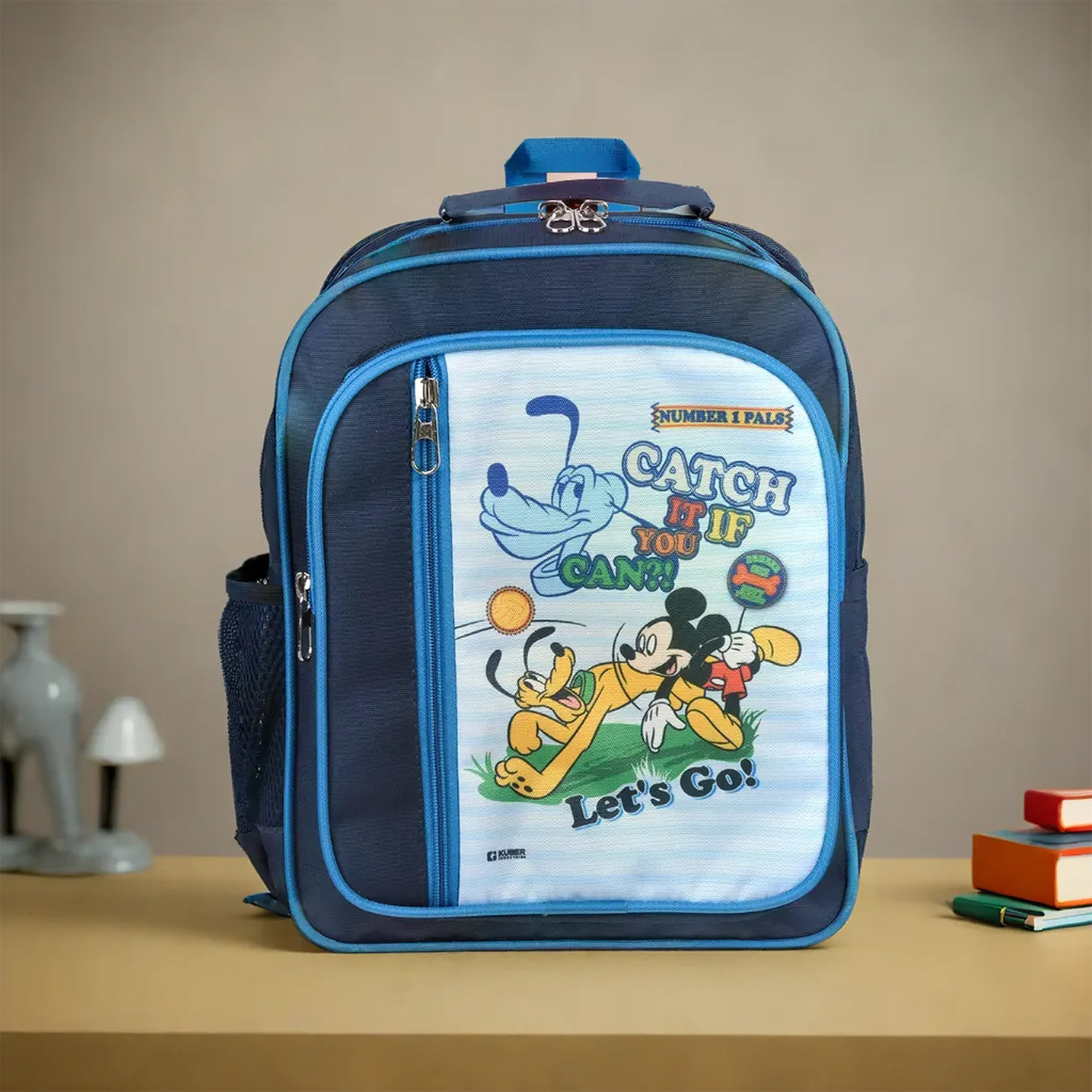 Kuber Industries Disney Mickey Catch It School Bag | Kids School Bags | Student Bookbag | Spacious School Bag | School Bag for Girls & Boys | School Backpack for Kids | 4 Compartments School Bag | Navy Blue