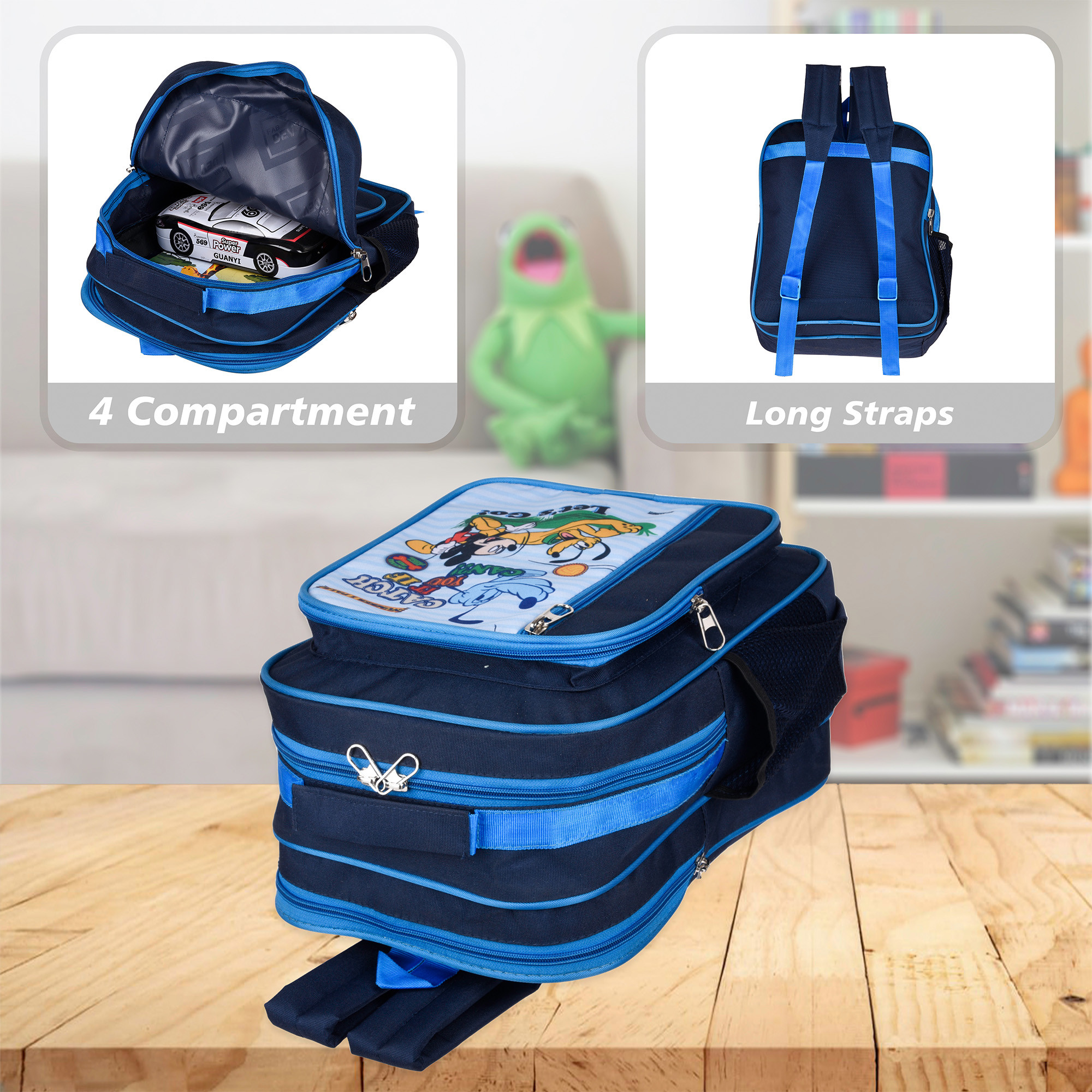 Kuber Industries Disney Mickey Catch It School Bag | Kids School Bags | Student Bookbag | Spacious School Bag | School Bag for Girls & Boys | School Backpack for Kids | 4 Compartments School Bag | Navy Blue
