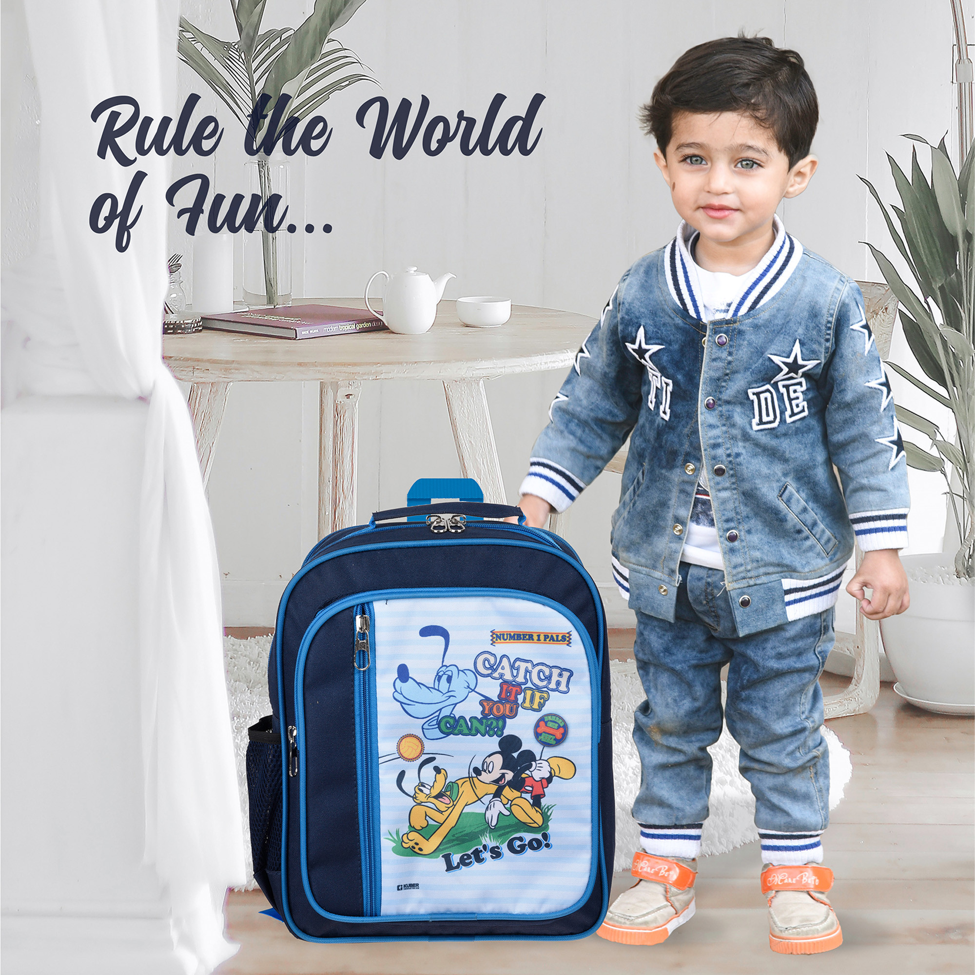 Kuber Industries Disney Mickey Catch It School Bag | Kids School Bags | Student Bookbag | Spacious School Bag | School Bag for Girls & Boys | School Backpack for Kids | 4 Compartments School Bag | Navy Blue