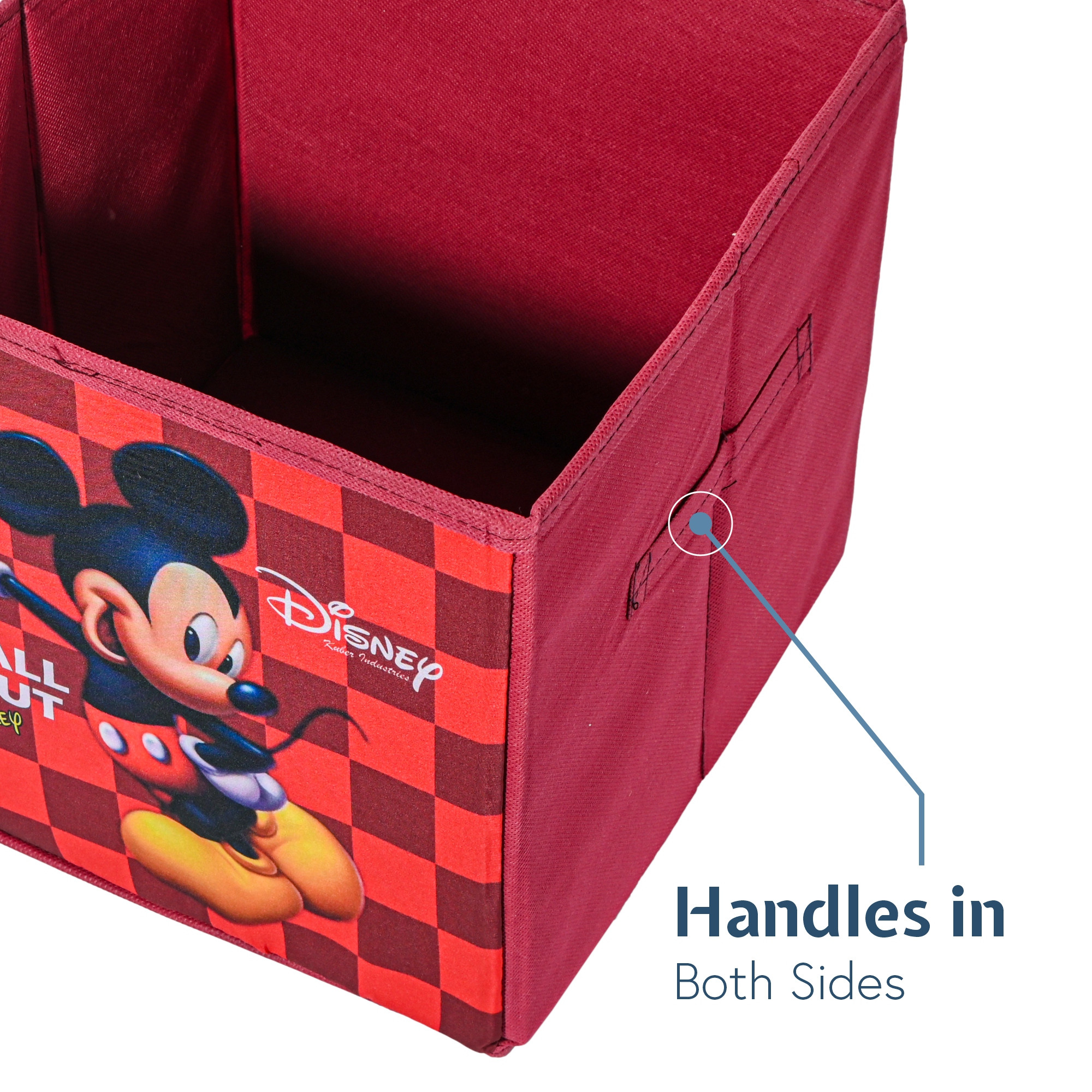 Kuber Industries Disney Mickey Check Large Square Storage Box for Clothes  Foldable Wardrobe Organizer For Toys  Baby Clothes  DrawerCloset Storage Organizer with Handle  Maroon