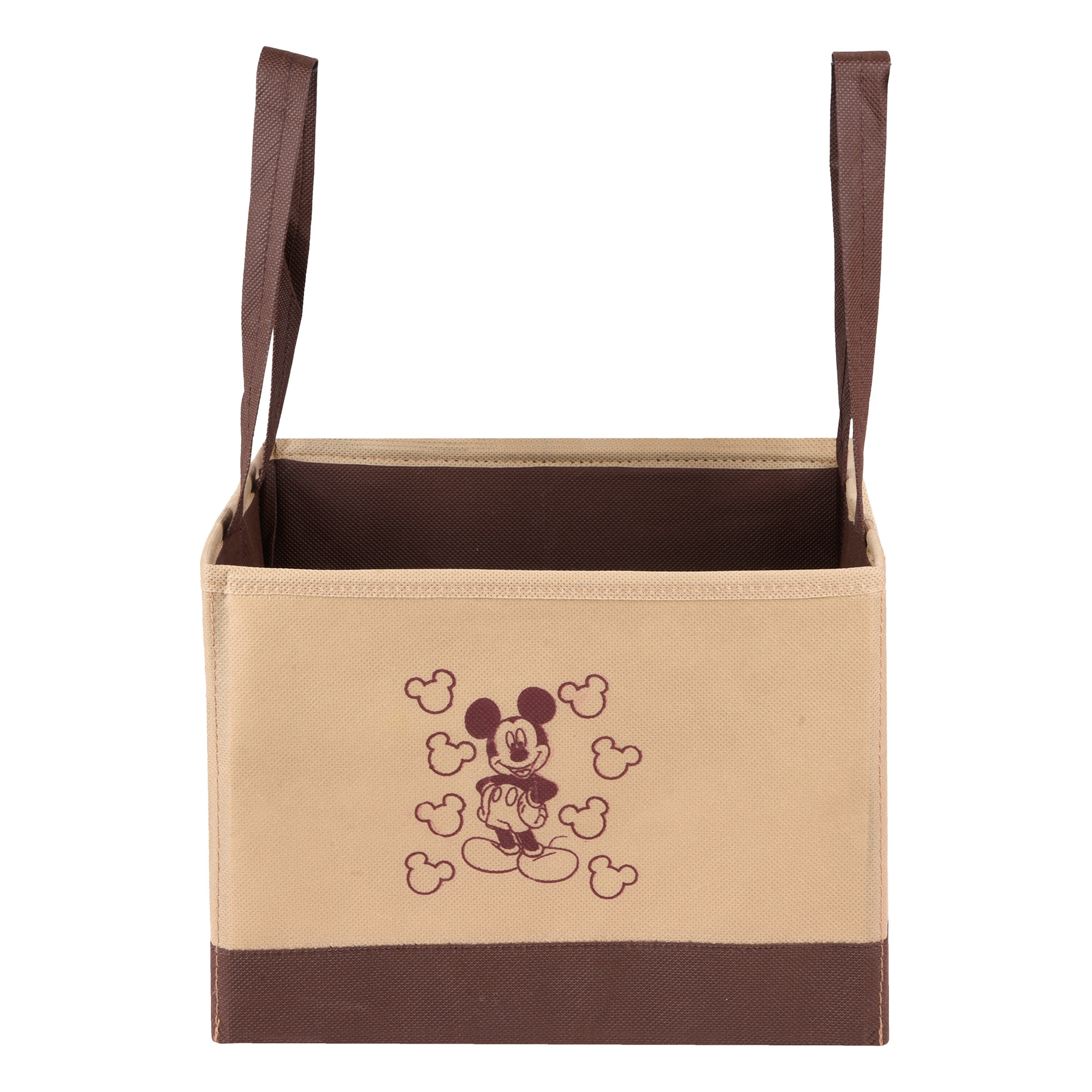 Kuber Industries Disney Mickey Drawer Storage Box | Storage Box for Clothes | Wardrobe Organizer for Books | Closet Box with Handle | Clothes Drawer Organizer | Small | Beige & Brown