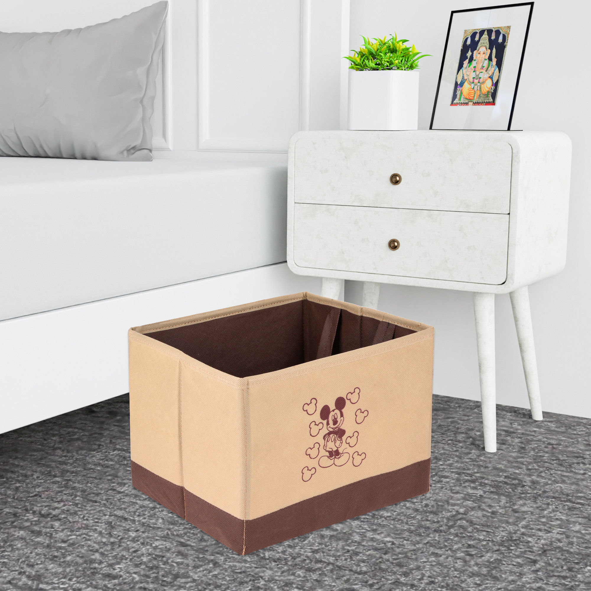 Kuber Industries Disney Mickey Drawer Storage Box | Storage Box for Clothes | Wardrobe Organizer for Books | Closet Box with Handle | Clothes Drawer Organizer | Small | Beige & Brown