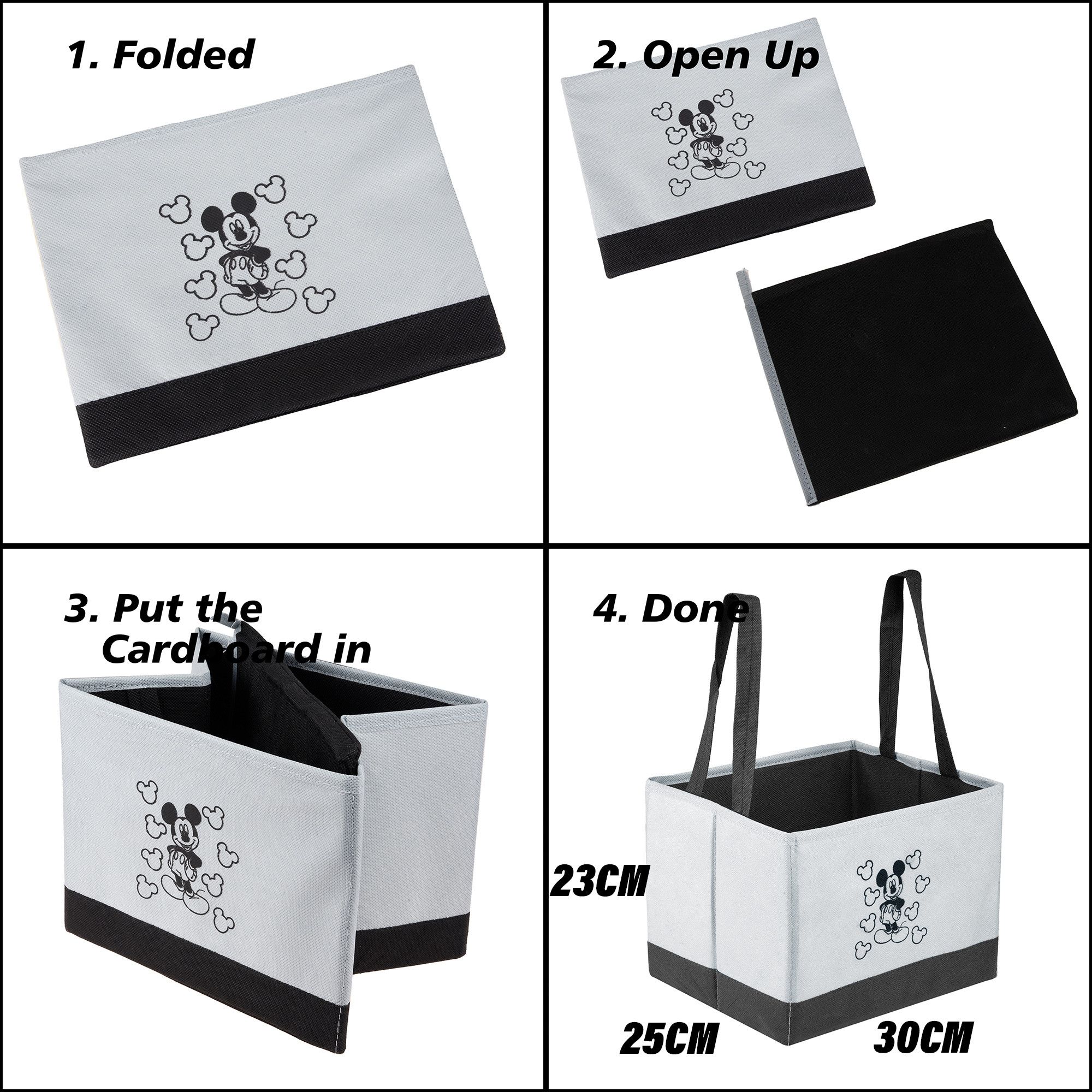 Kuber Industries Disney Mickey Drawer Storage Box | Storage Box for Clothes | Wardrobe Organizer for Books | Closet Box with Handle | Clothes Drawer Organizer | Small | Gray & Black