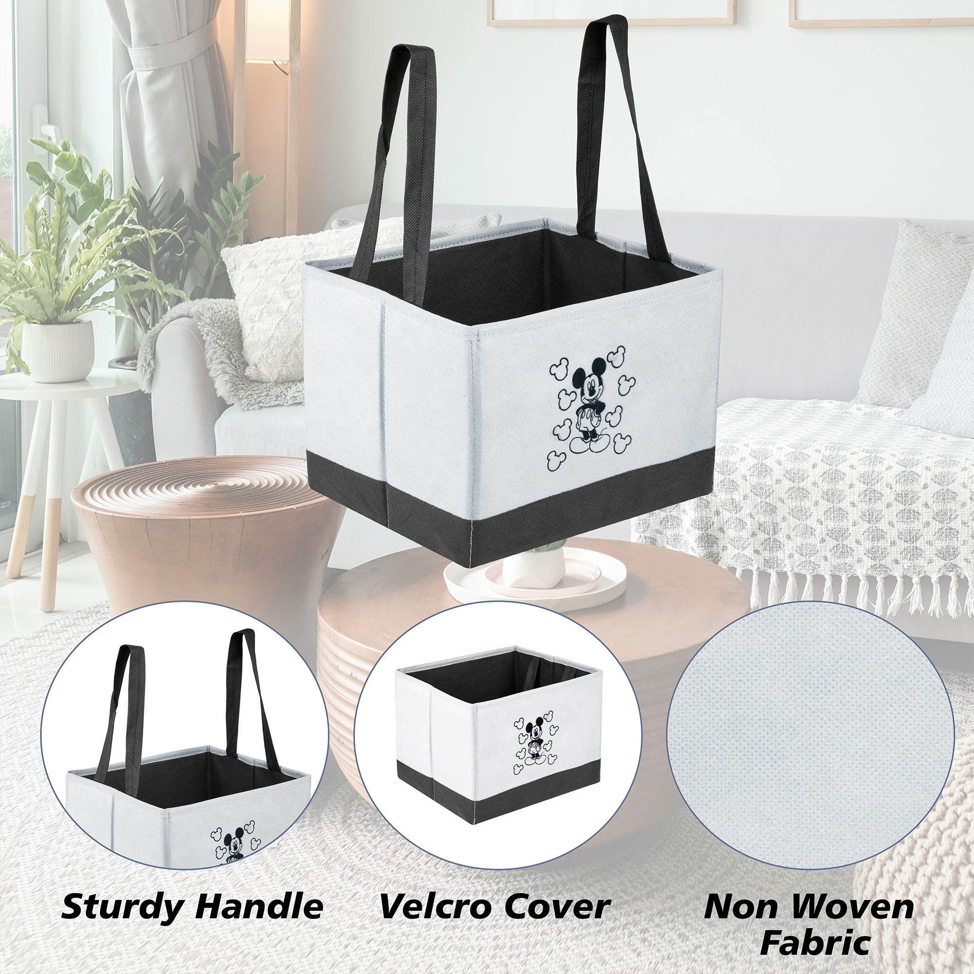 Kuber Industries Disney Mickey Drawer Storage Box | Storage Box for Clothes | Wardrobe Organizer for Books | Closet Box with Handle | Clothes Drawer Organizer | Small | Gray & Black