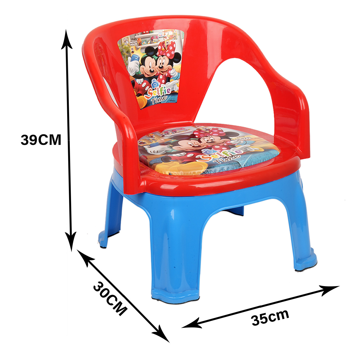 Kuber Industries Disney Mickey Kids Chair | Plastic Foldable Kids Chair | Chair for Kidsroom | School Study Stool | Baby Stool | Indoor or Outdoor Stool for Kids | Capacity 30 Kg | Red & Blue