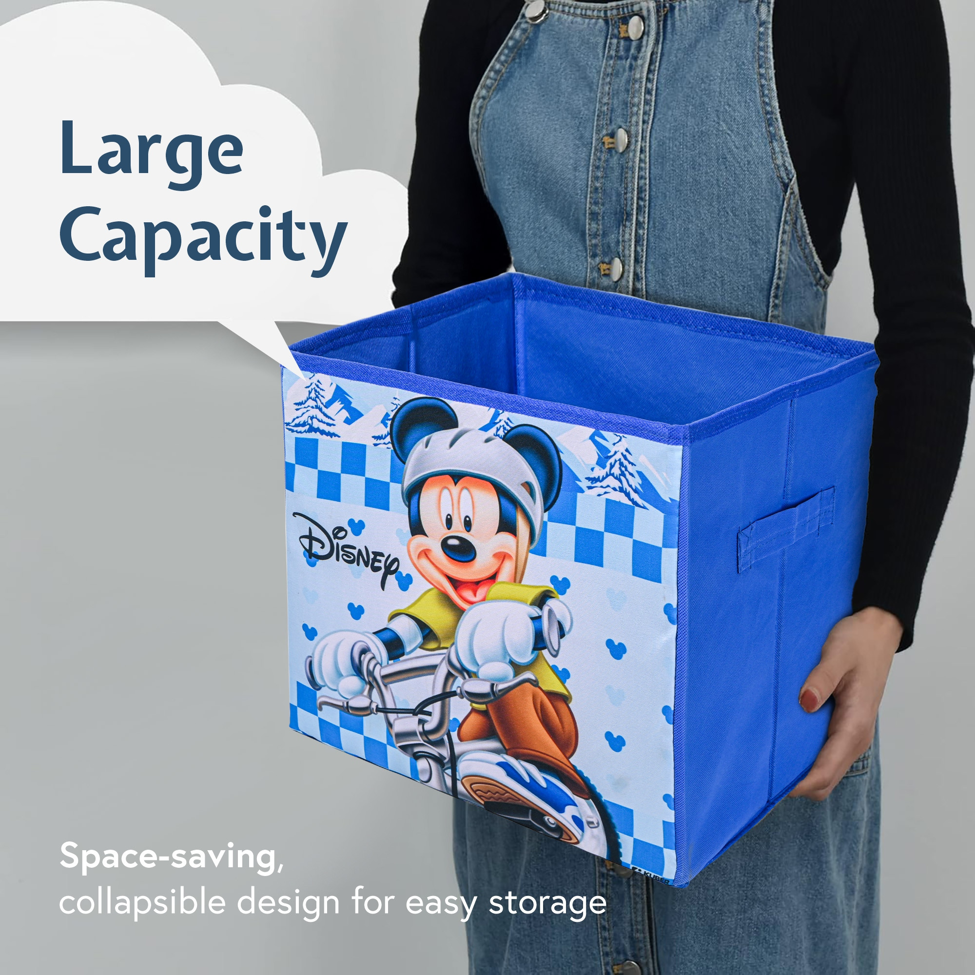 Kuber Industries Disney Mickey Large Square Storage Box for Clothes  Foldable Wardrobe Organizer For Toys  Baby Clothes  DrawerCloset Storage Organizer with Handle  Blue