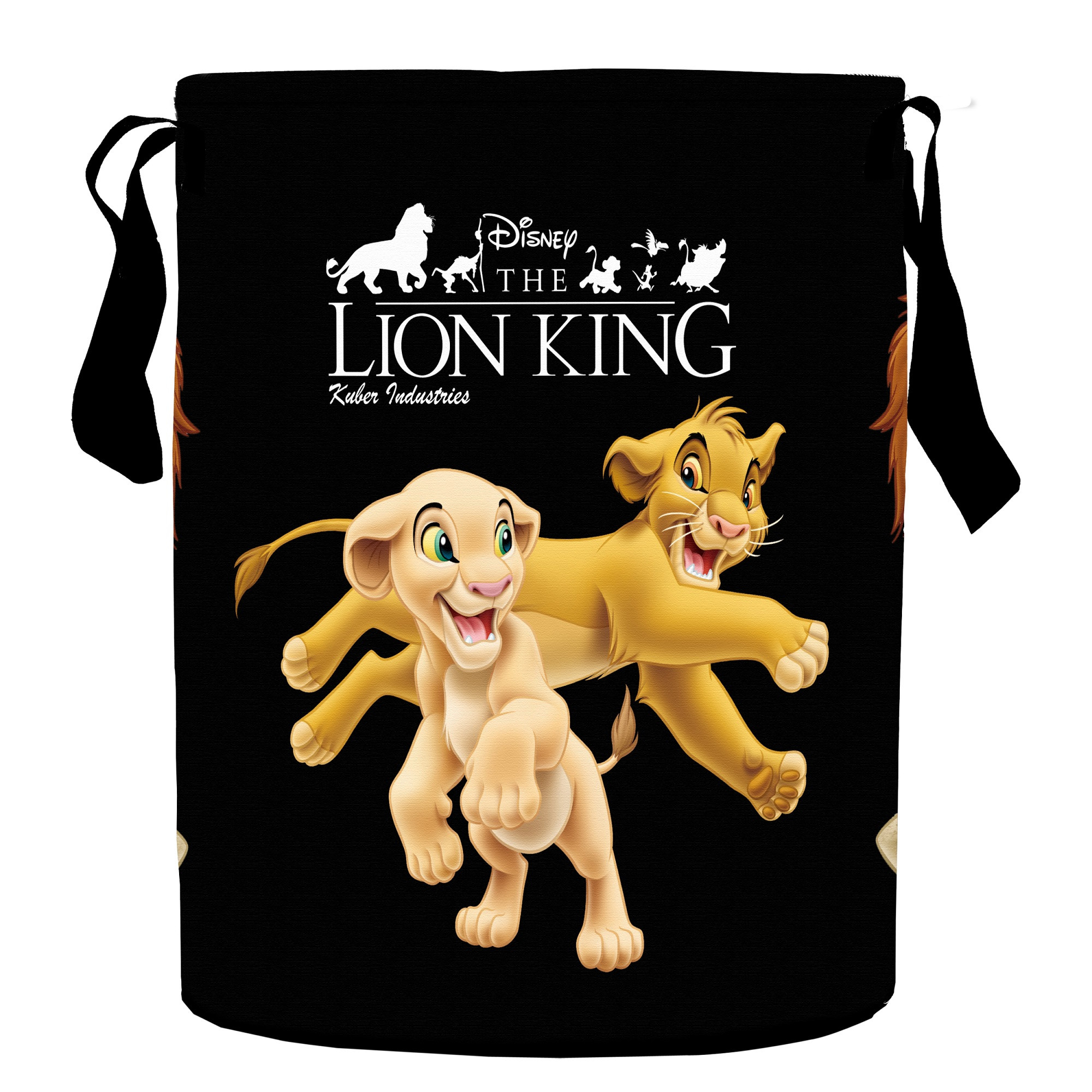 Kuber Industries Disney Mickey Lion King Print Non Woven Fabric Foldable Laundry Basket , Toy Storage Basket, Cloth Storage Basket With Handles,45 Ltr (Set Of 2, Maroon & Black)