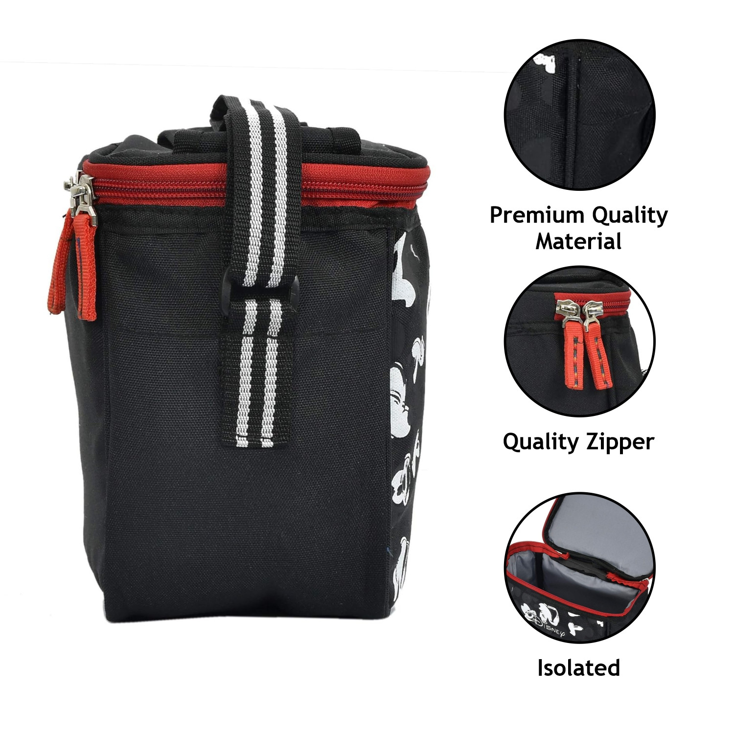 Kuber Industries Disney Mickey Lunch Bag  Lunch Bag for Office  Lunch Bag for College  Reusable Lunch Bag  Lunch Bag for Adults  Front Pocket Lunch Bag  Black