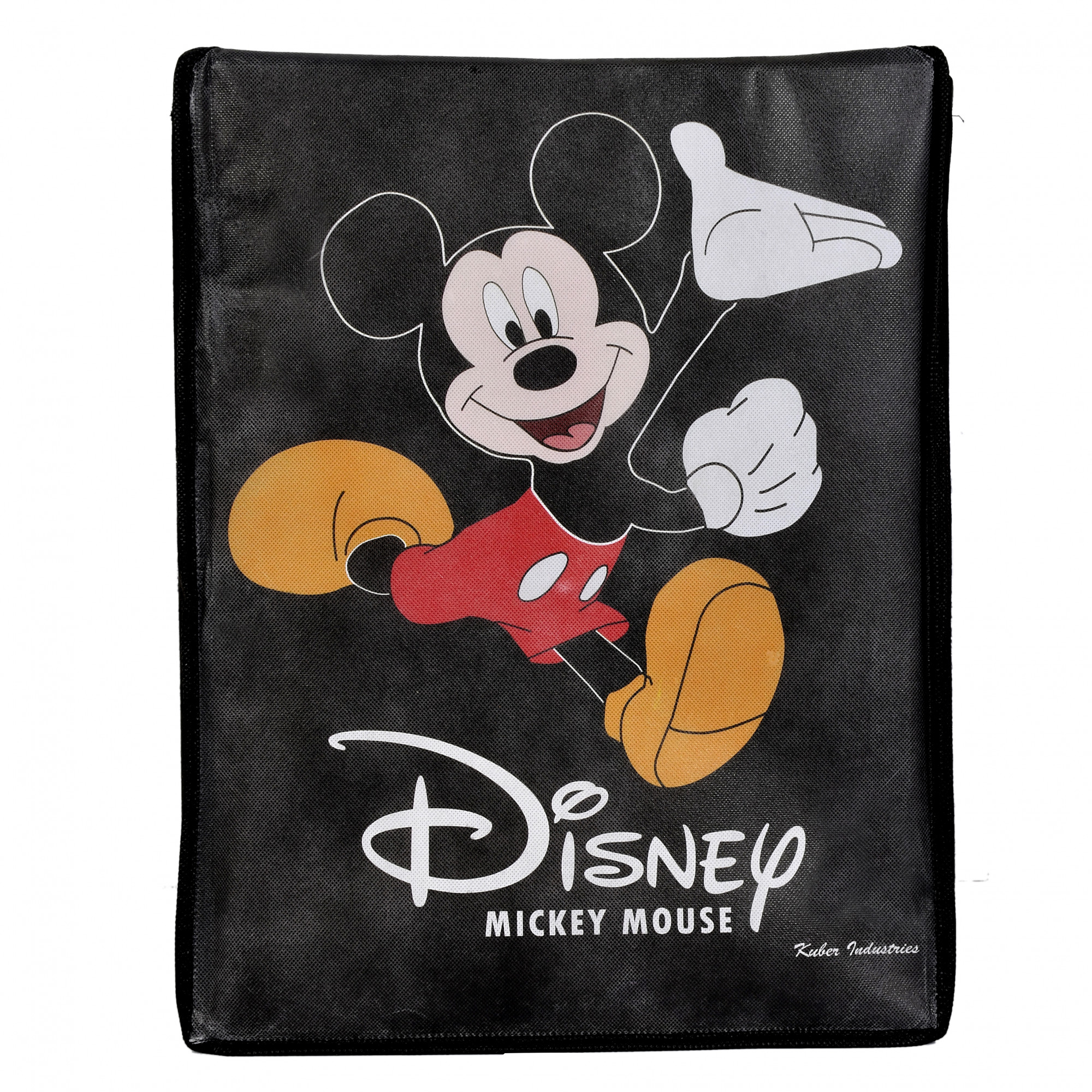 Kuber Industries Disney Mickey Minnie Mouse Print Non Woven 2 Pieces Fabric Foldable Saree Cover Storage Organizer Box with With Lid, Extra Large (Black & Red)-KUBMART1728