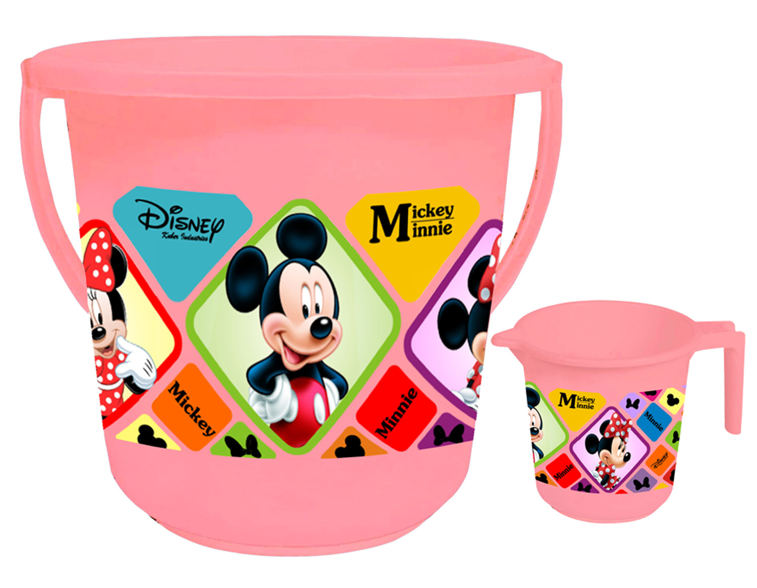 Kuber Industries Disney Mickey Minnie Print  Unbreakable Virgin Plastic Bathroom Bucket With Mug Set- Pink, (16 LTR Bucket & 500 ML Mug) -HS_35_KUBMART17921