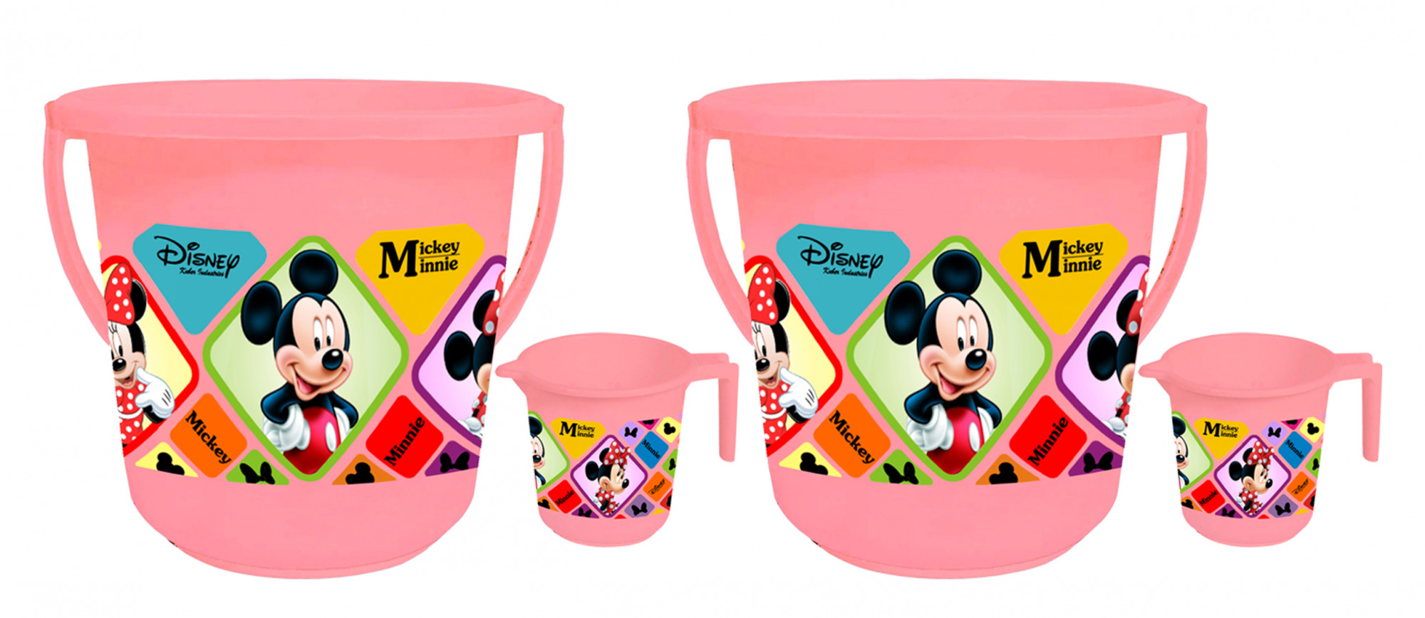 Kuber Industries Disney Mickey Minnie Print  Unbreakable Virgin Plastic Bathroom Bucket With Mug Set- Pink, (16 LTR Bucket & 500 ML Mug) -HS_35_KUBMART17921