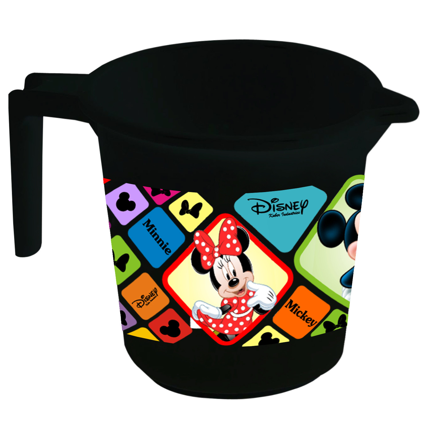 Kuber Industries Disney Mickey Minnie Print 12 Pieces Unbreakable Strong Plastic Bathroom Mug,500 ML (Cream & Black) -HS_35_KUBMART17665