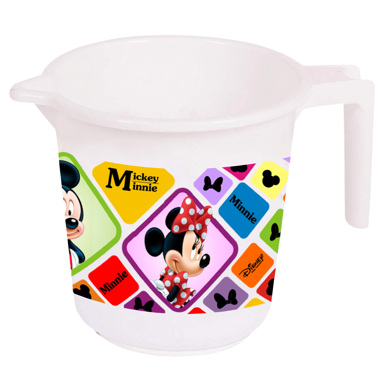 Kuber Industries Disney Mickey Minnie Print 12 Pieces Unbreakable Strong Plastic Bathroom Mug,500 ML (Cream & Blue & Black & White) -HS_35_KUBMART17691