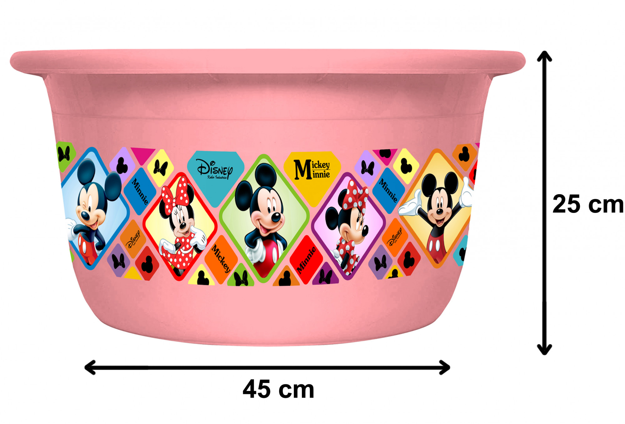 Kuber Industries Disney Mickey Minnie Print 2 Pieces Unbreakable Plastic Multipurpose Bath Tub/Washing Tub 25 Ltr (Pink & Cream) -HS_35_KUBMART17901
