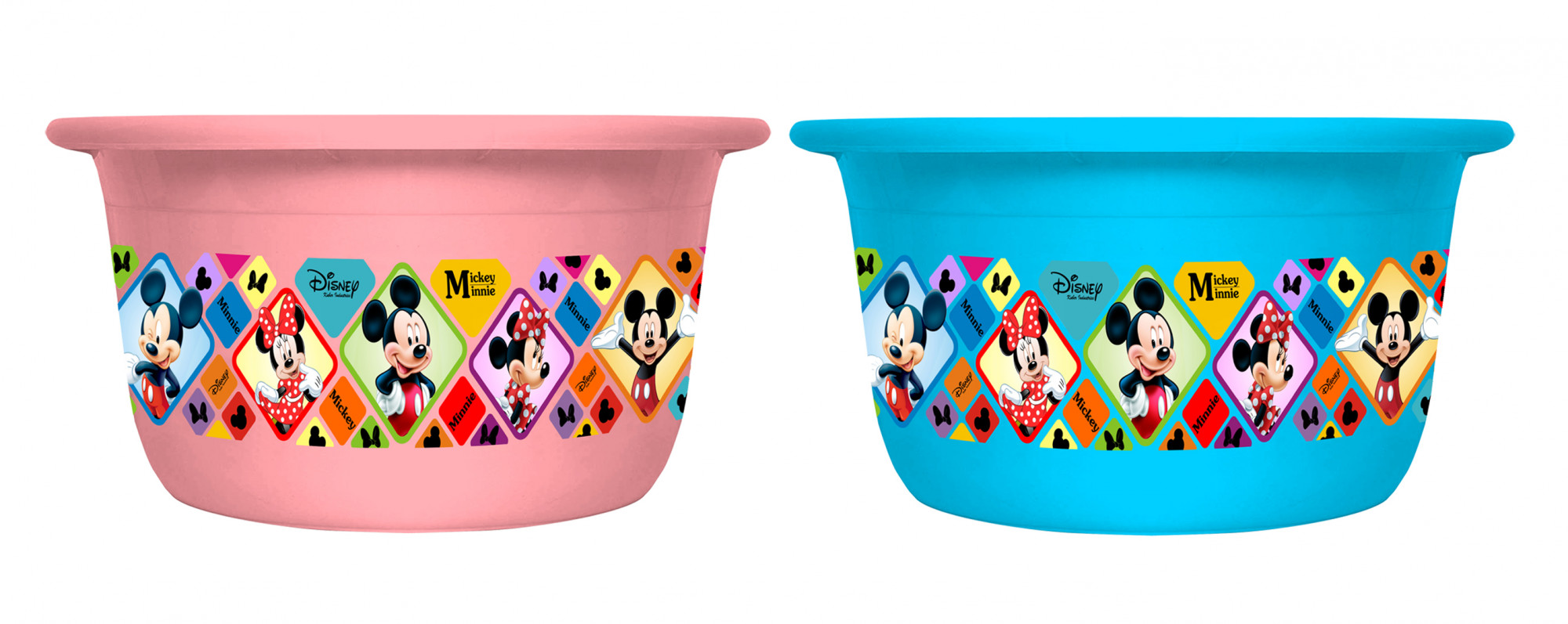 Kuber Industries Disney Mickey Minnie Print 2 Pieces Unbreakable Plastic Multipurpose Bath Tub/Washing Tub 25 Ltr (Pink & Blue) -HS_35_KUBMART17903