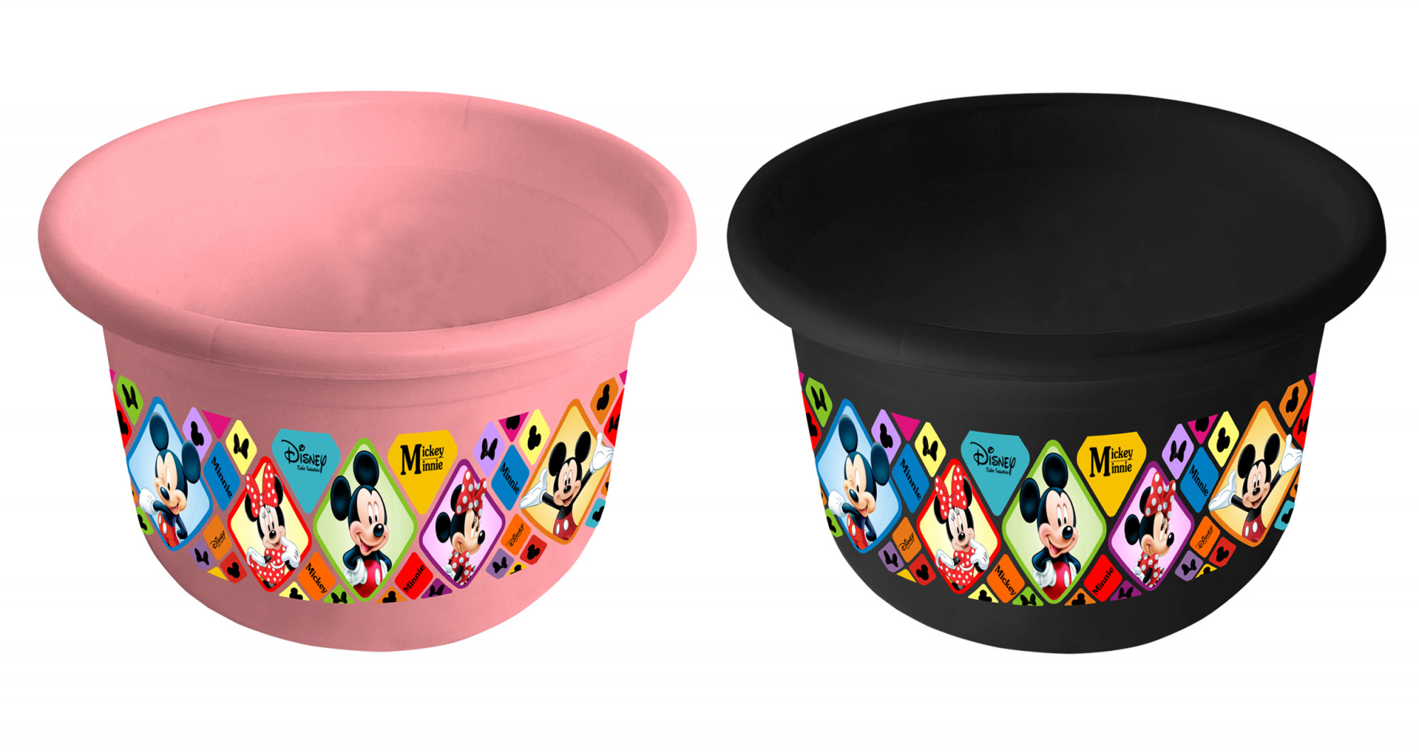 Kuber Industries Disney Mickey Minnie Print 2 Pieces Unbreakable Plastic Multipurpose Bath Tub/Washing Tub 25 Ltr (Pink & Black) -HS_35_KUBMART17905