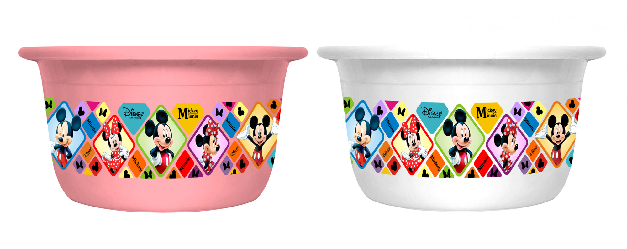 Kuber Industries Disney Mickey Minnie Print 2 Pieces Unbreakable Plastic Multipurpose Bath Tub/Washing Tub 25 Ltr (Pink & White) -HS_35_KUBMART17907