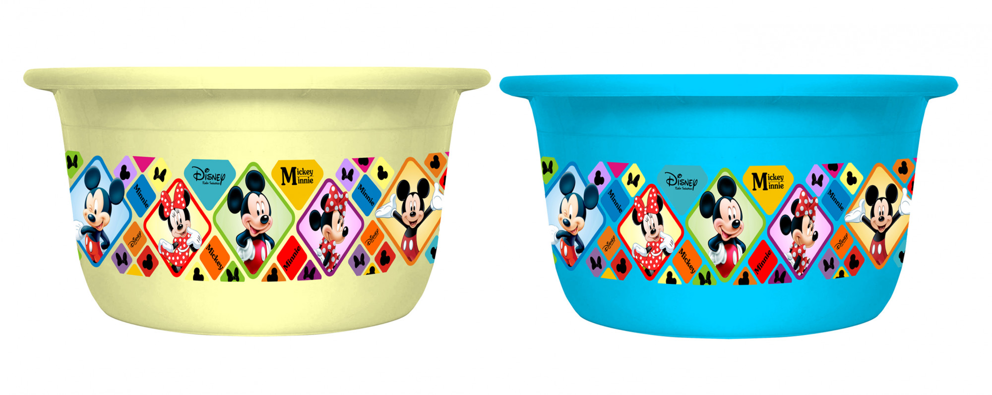 Kuber Industries Disney Mickey Minnie Print 2 Pieces Unbreakable Plastic Multipurpose Bath Tub/Washing Tub 25 Ltr (Cream & Blue) -HS_35_KUBMART17909