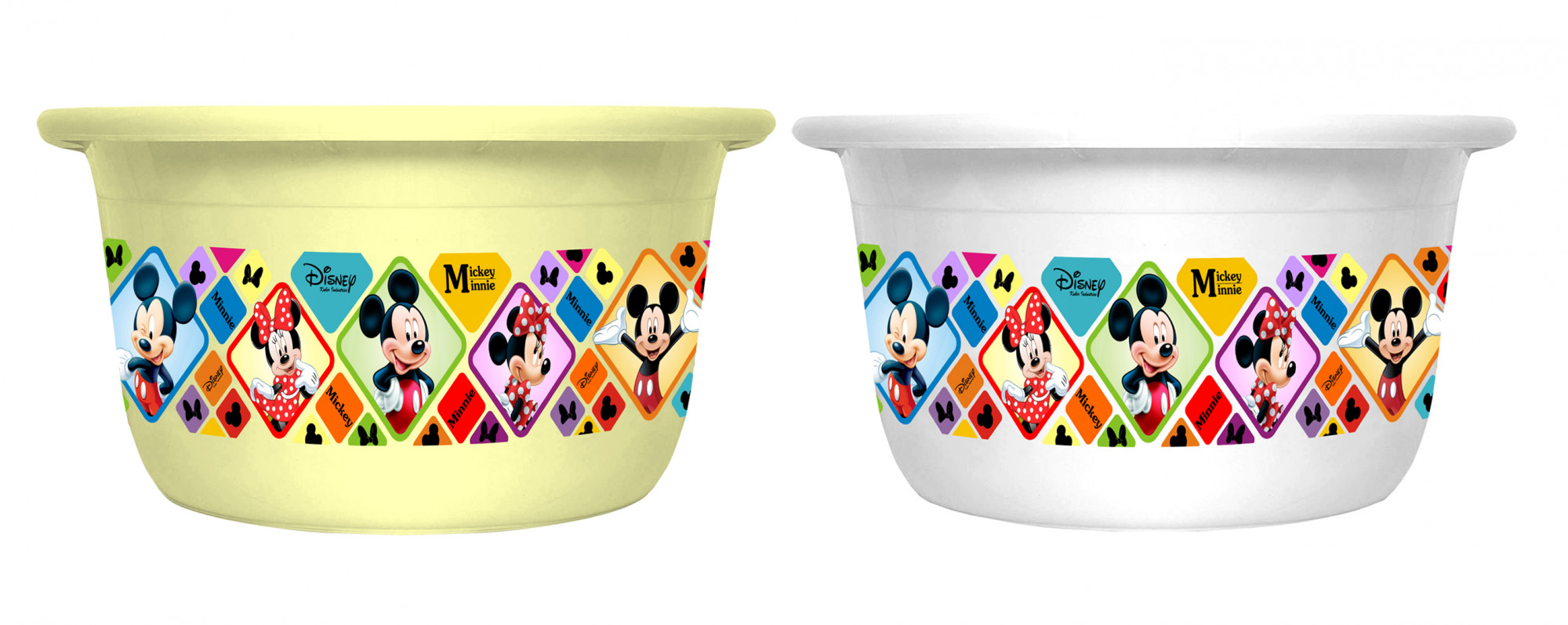 Kuber Industries Disney Mickey Minnie Print 2 Pieces Unbreakable Plastic Multipurpose Bath Tub/Washing Tub 25 Ltr (Cream & White) -HS_35_KUBMART17913