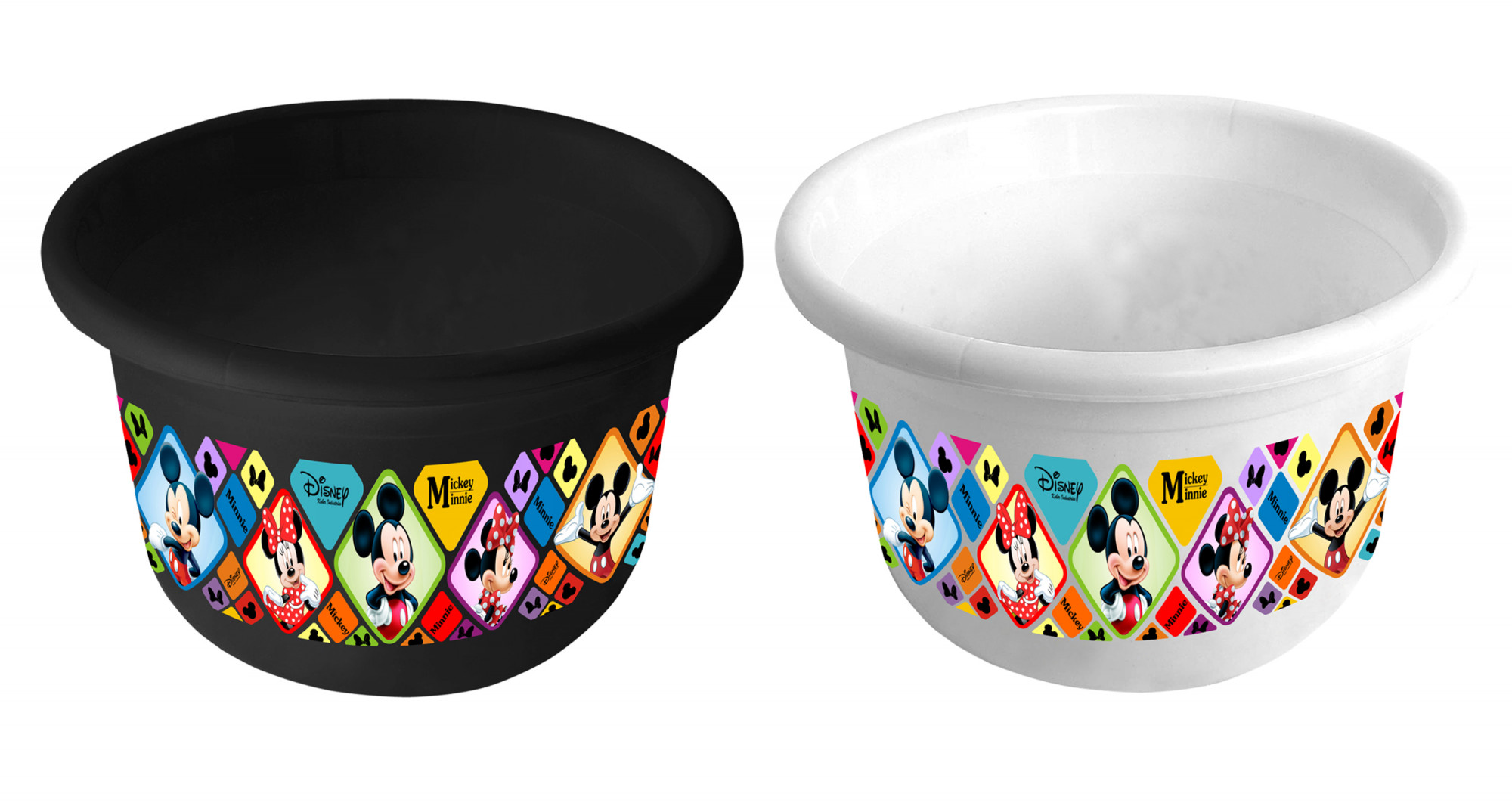 Kuber Industries Disney Mickey Minnie Print 2 Pieces Unbreakable Plastic Multipurpose Bath Tub/Washing Tub 25 Ltr (Black & White) -HS_35_KUBMART17919