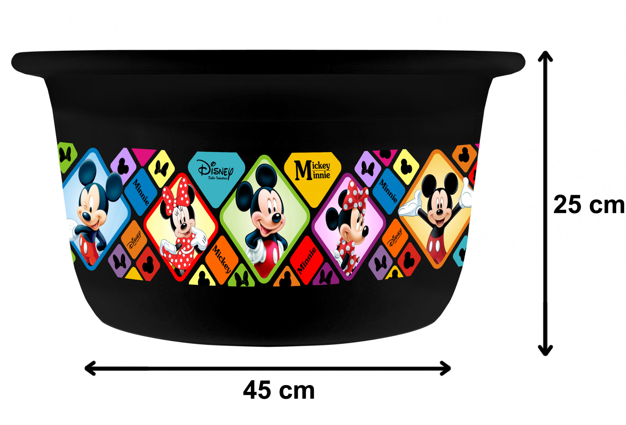 Kuber Industries Disney Mickey Minnie Print 2 Pieces Unbreakable Plastic Multipurpose Bath Tub/Washing Tub 25 Ltr (Black & White) -HS_35_KUBMART17919
