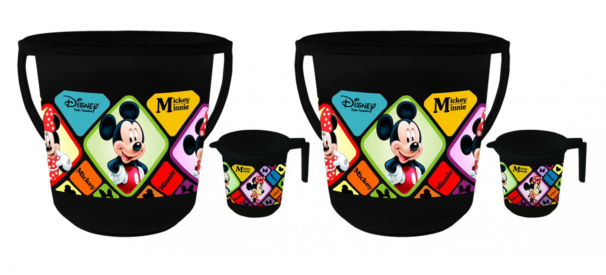 Kuber Industries Disney Mickey Minnie Print 2 Pieces Unbreakable Virgin Plastic Bathroom Bucket With Mug Set- Black, (1 Pc 16 LTR Bucket & 1 Pc 500 ML Mug) -HS_35_KUBMART17933