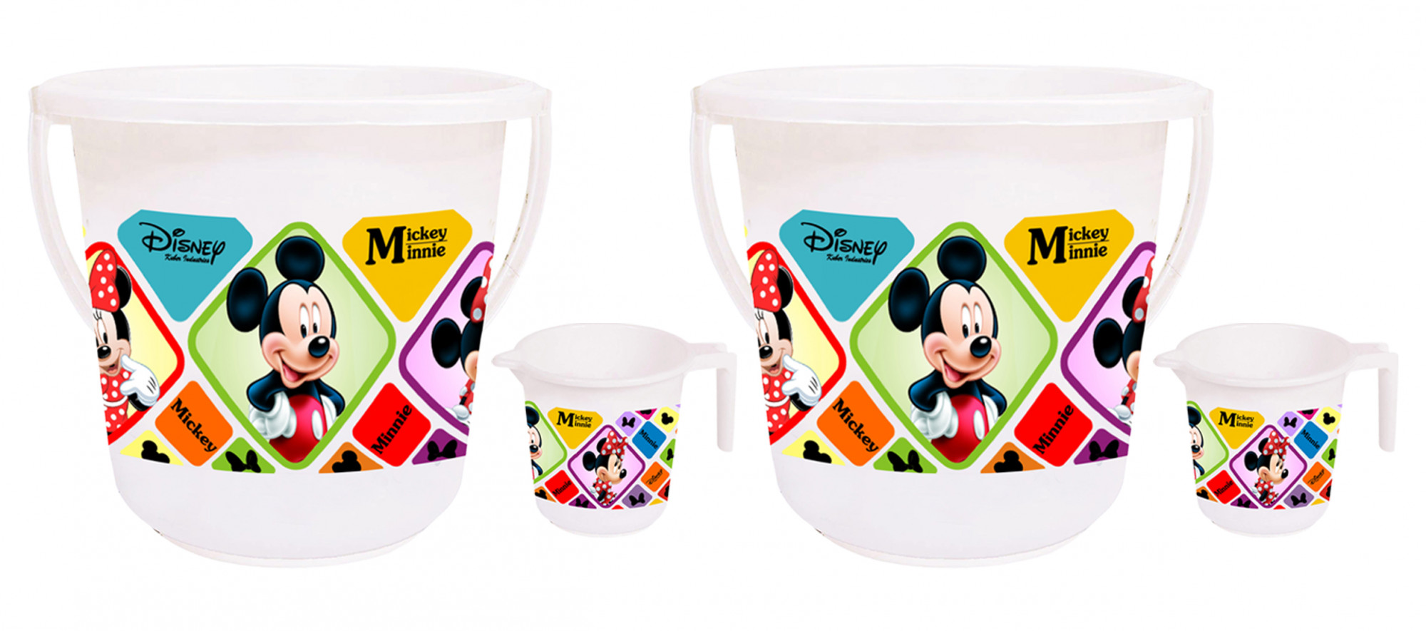 Kuber Industries Disney Mickey Minnie Print 2 Pieces Unbreakable Virgin Plastic Bathroom Bucket With Mug Set- White, (16 LTR Bucket & 500 ML Mug) -HS_35_KUBMART17937