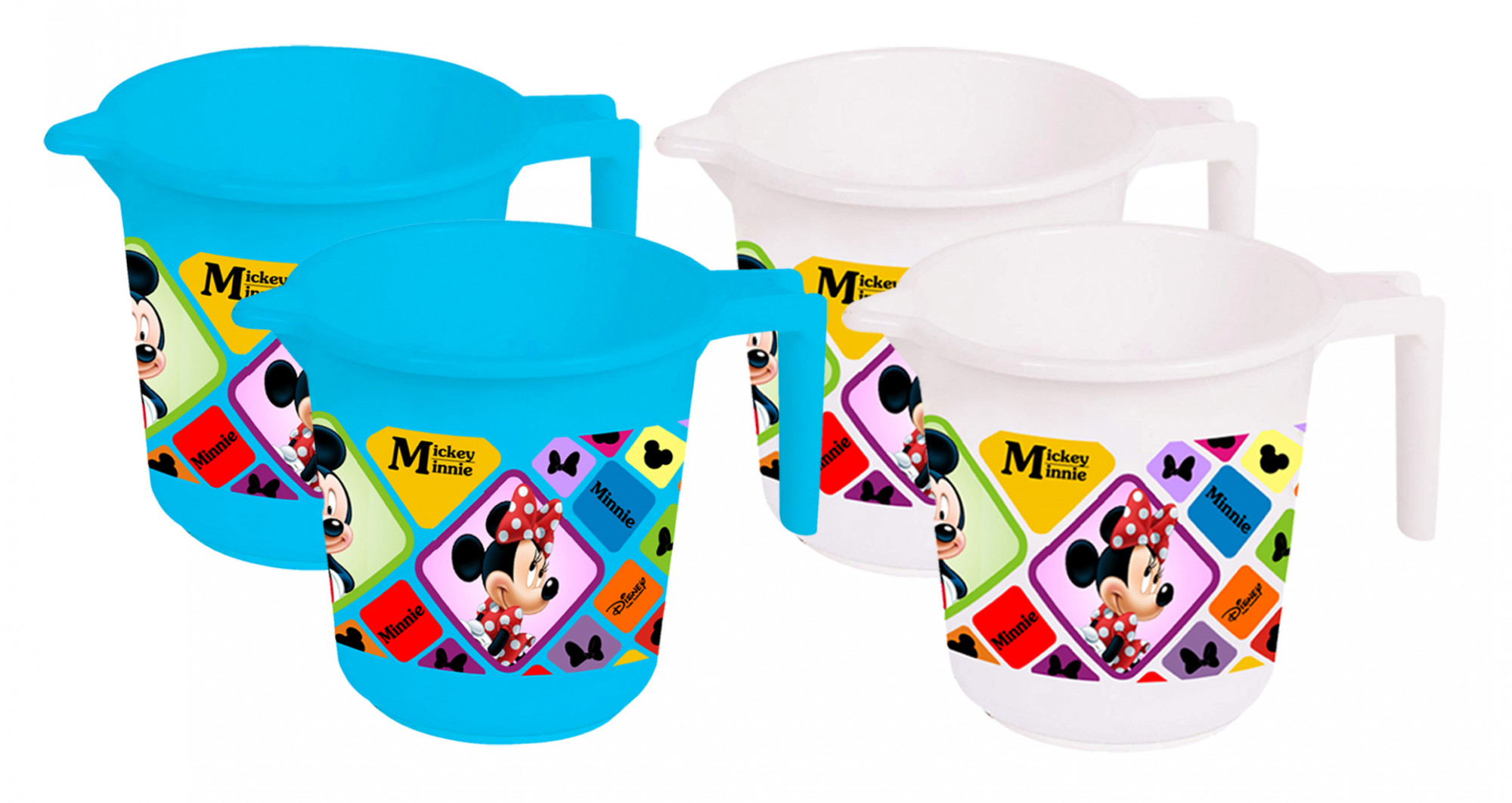 Kuber Industries Disney Mickey Minnie Print 4 Pieces Unbreakable Strong Plastic Bathroom Mug,500 ML (Blue & White) -HS_35_KUBMART17587