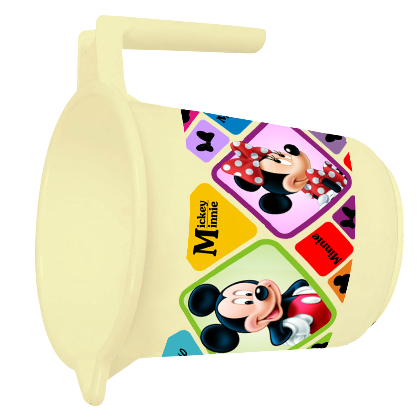 Kuber Industries Disney Mickey Minnie Print 4 Pieces Unbreakable Strong Plastic Bathroom Mug,500 ML (Cream & Blue) -HS_35_KUBMART17579