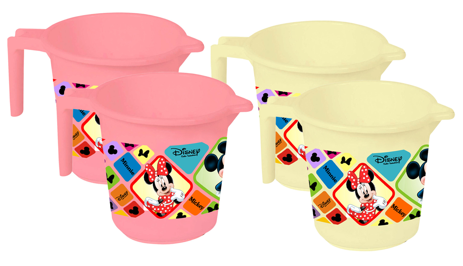 Kuber Industries Disney Mickey Minnie Print 4 Pieces Unbreakable Strong Plastic Bathroom Mug,500 ML (Pink & Blue) -HS_35_KUBMART17573