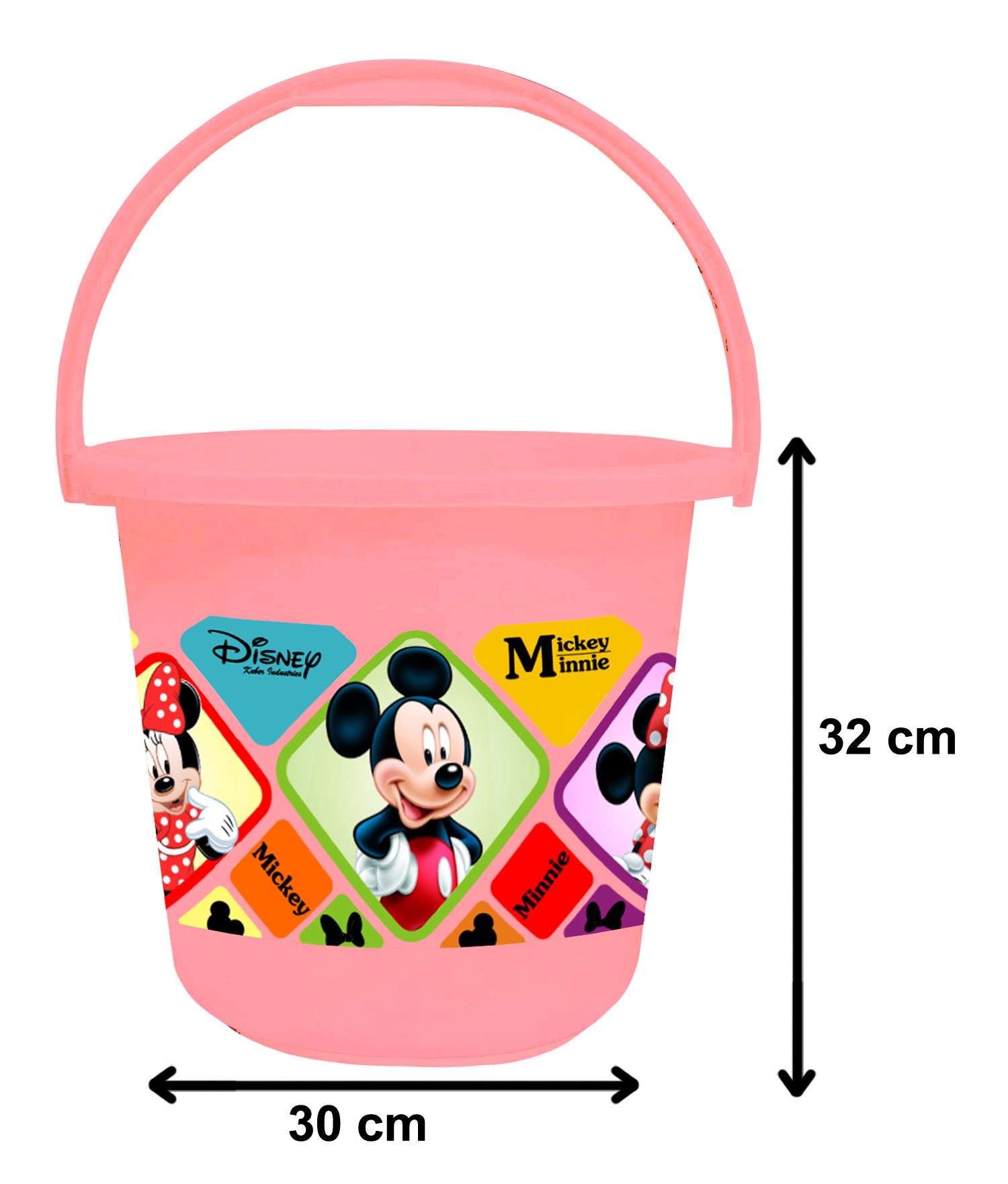 Kuber Industries Disney Mickey Minnie Print 4 Pieces Unbreakable Virgin Plastic Bathroom Bucket With Mug Set- Pink & White, (2 Pc 16 LTR Bucket & 2 Pc 500 ML Mug) -HS_35_KUBMART17947
