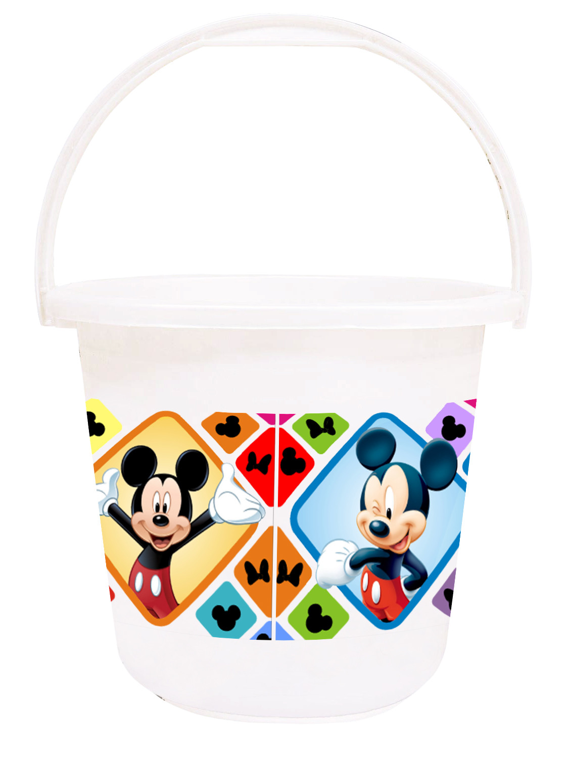 Kuber Industries Disney Mickey Minnie Print 4 Pieces Unbreakable Virgin Plastic Bathroom Bucket With Mug Set- Cream & White, (2 Pc 16 LTR Bucket & 2 Pc 500 ML Mug) -HS_35_KUBMART17953