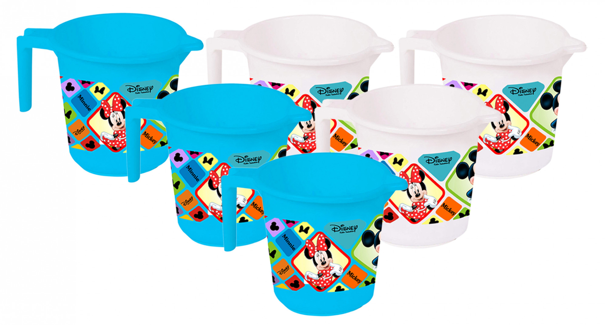 Kuber Industries Disney Mickey Minnie Print 6 Pieces Unbreakable Strong Plastic Bathroom Mug,500 ML (Blue & White) -HS_35_KUBMART17613