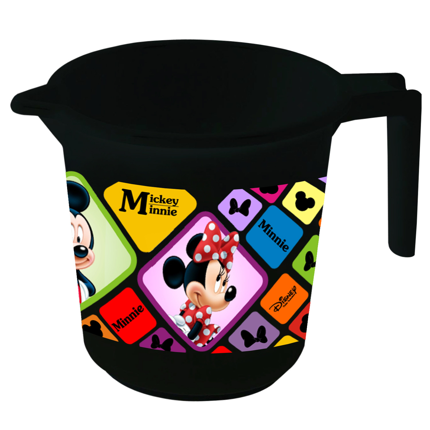 Kuber Industries Disney Mickey Minnie Print 6 Pieces Unbreakable Strong Plastic Bathroom Mug,500 ML (Black & White) -HS_35_KUBMART17615