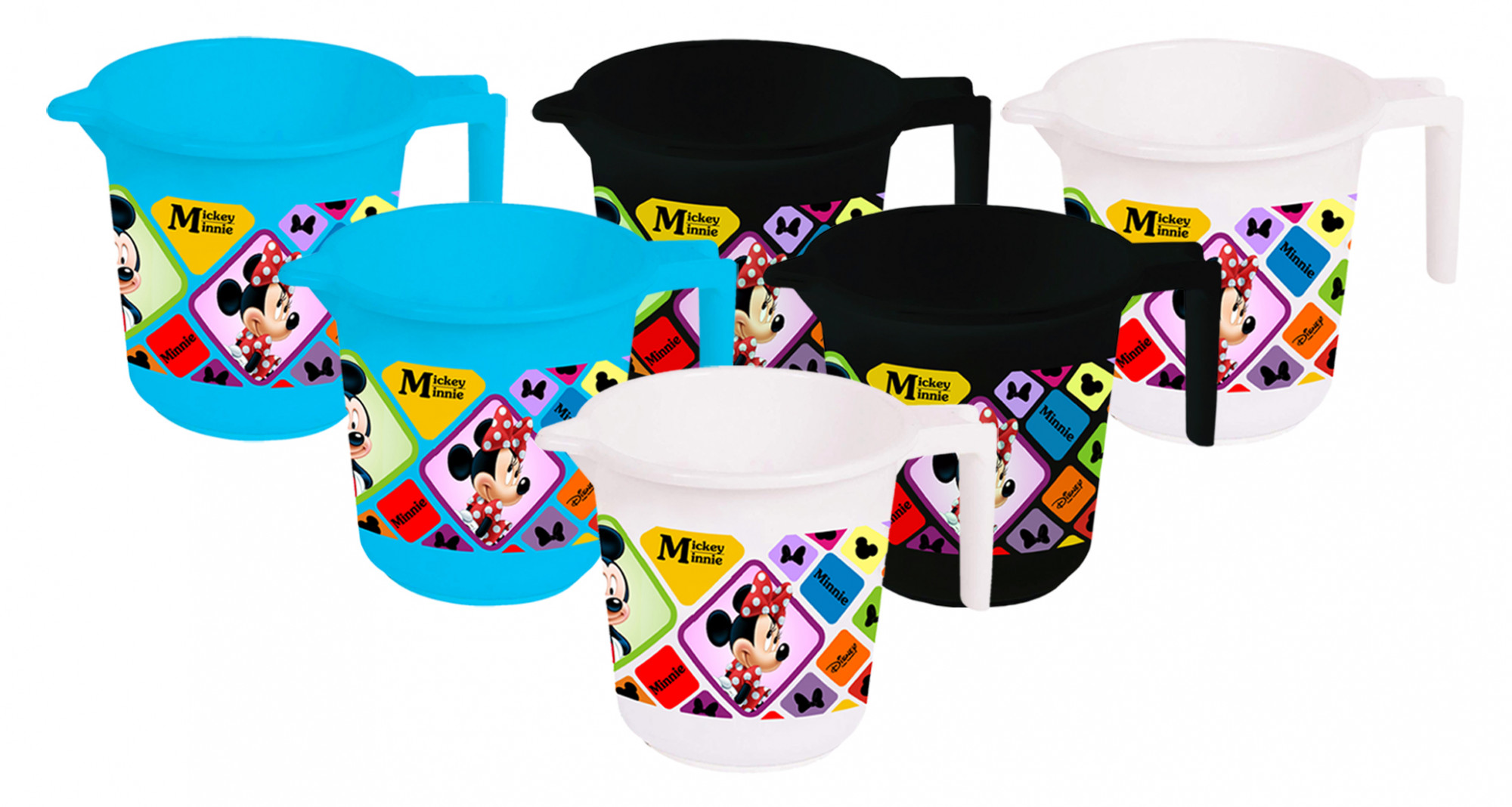 Kuber Industries Disney Mickey Minnie Print 6 Pieces Unbreakable Strong Plastic Bathroom Mug,500 ML (Blue & Black & White) -HS_35_KUBMART17627