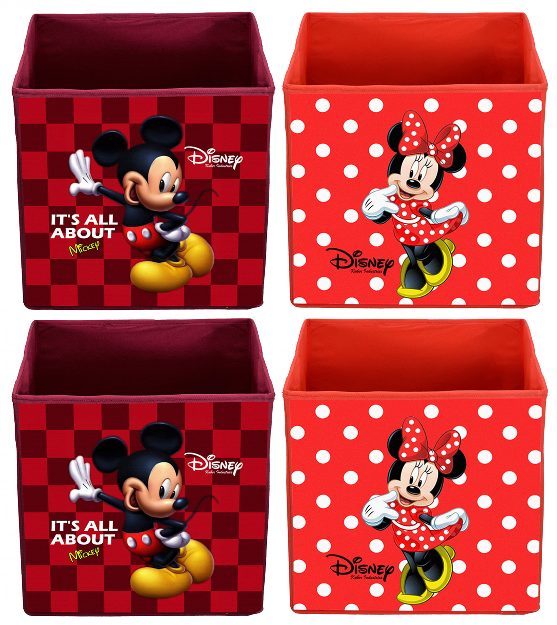 Kuber Industries Disney Mickey Minnie Print Non Woven Fabric Foldable Large Size Storage Cube Toy,Books,Shoes Storage Box With Handle (Red & Maroon)