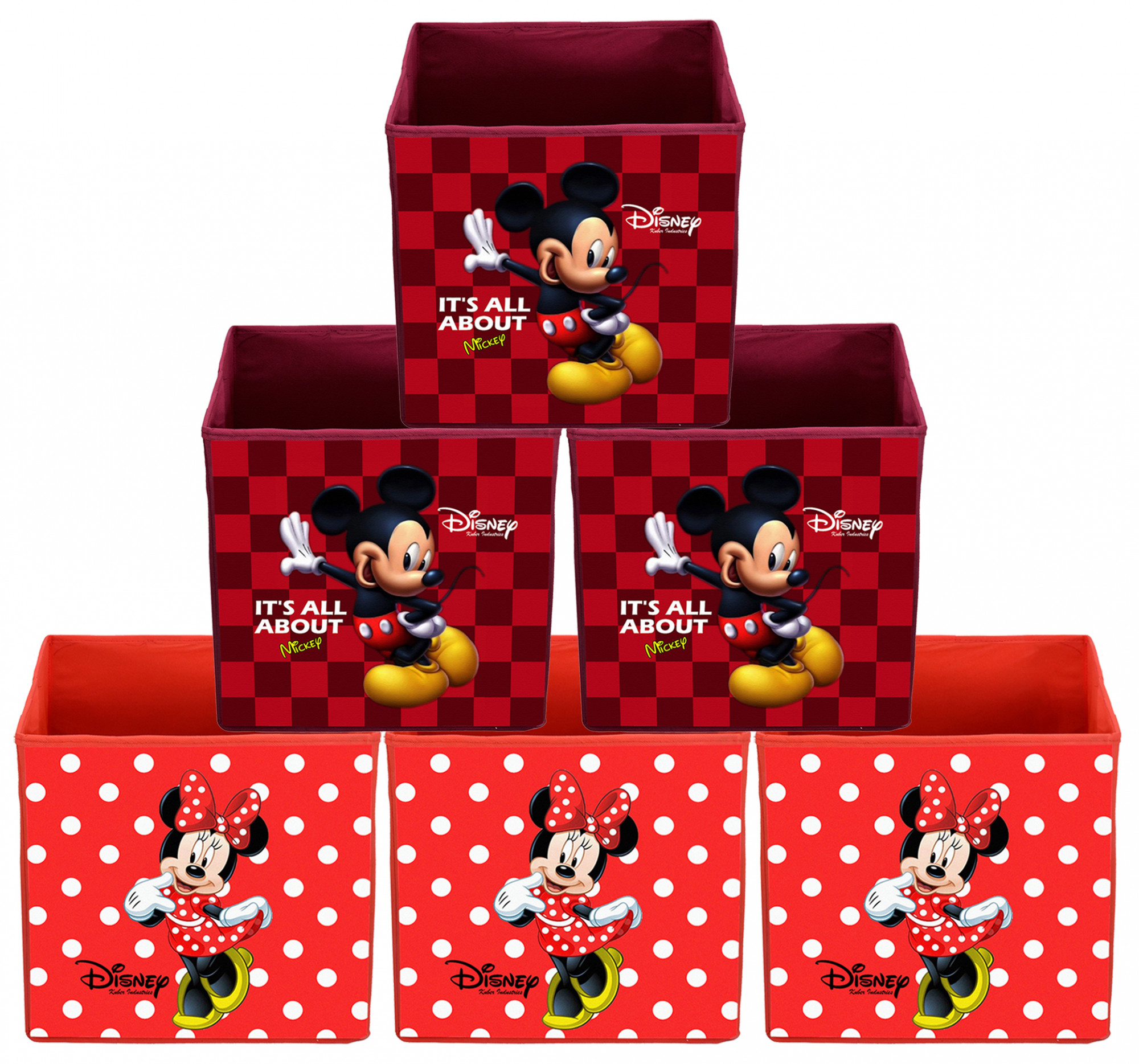 Kuber Industries Disney Mickey Minnie Print Non Woven Fabric Foldable Large Size Storage Cube Toy,Books,Shoes Storage Box With Handle (Red & Maroon)