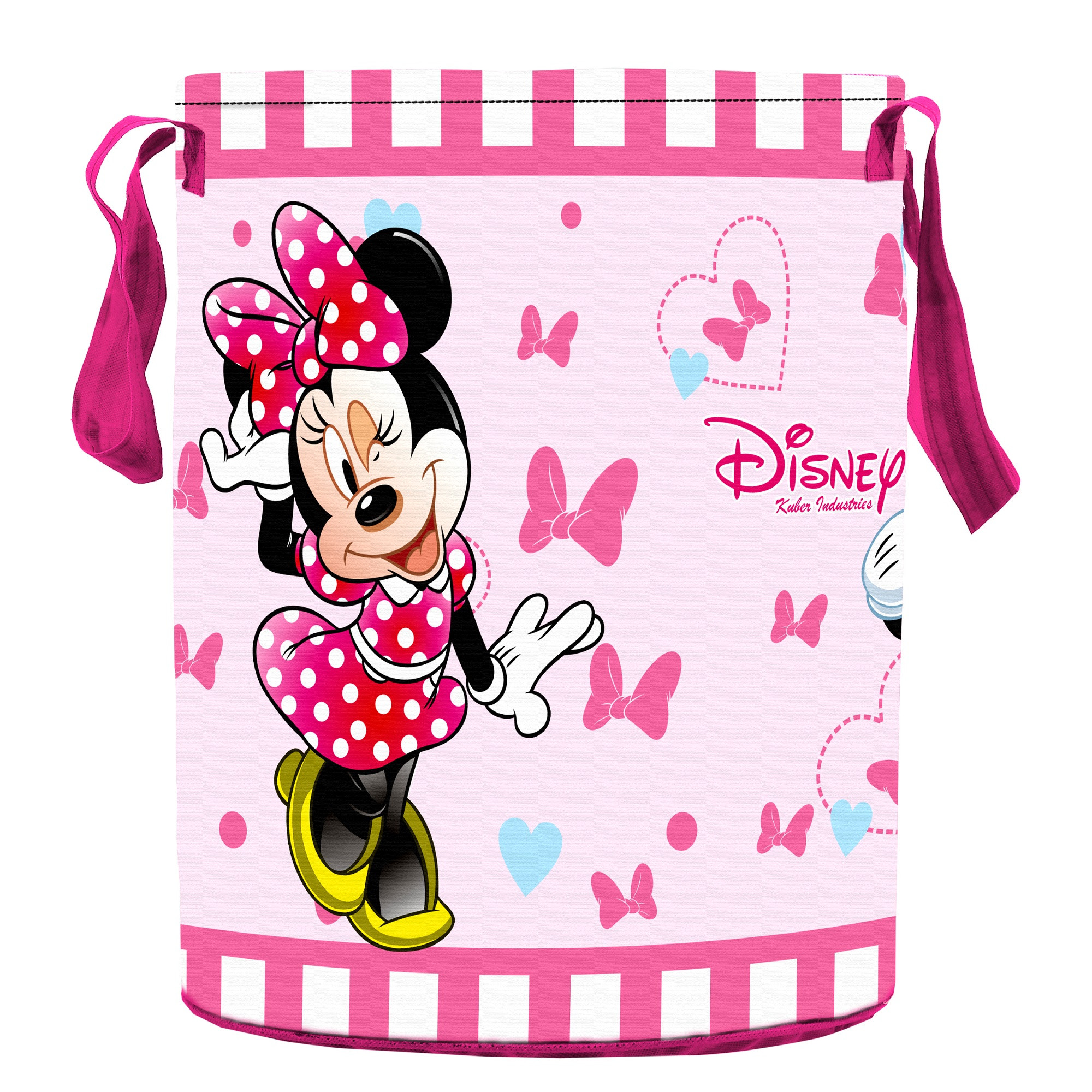 Kuber Industries Disney Mickey Minnie Print Non Woven Fabric Foldable Laundry Basket , Toy Storage Basket, Cloth Storage Basket With Handles,45 Ltr (Set Of 2, Maroon & Pink)