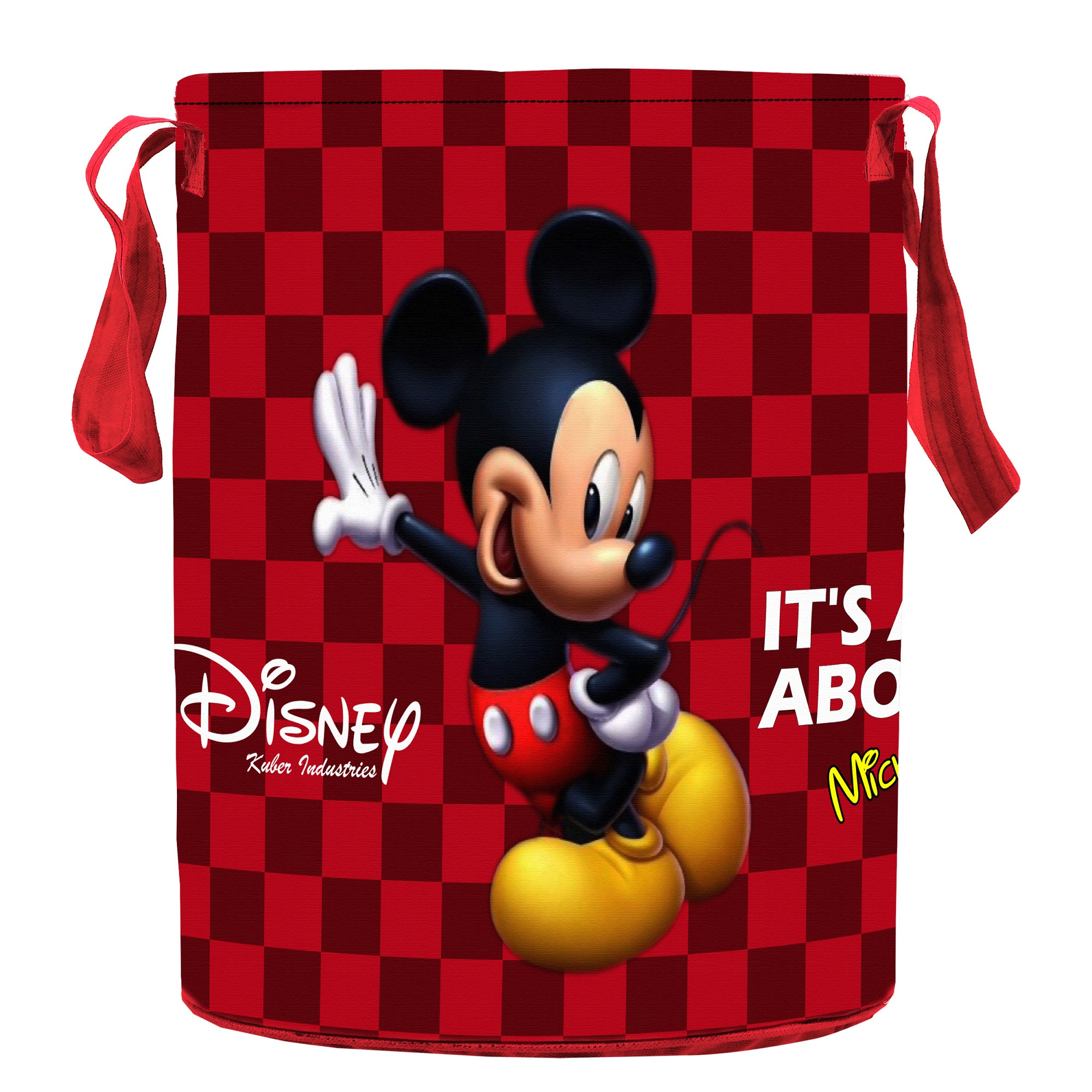 Kuber Industries Disney Mickey Minnie Print Non Woven Fabric Foldable Laundry Basket , Toy Storage Basket, Cloth Storage Basket With Handles,45 Ltr (Set Of 2, Maroon & Pink)