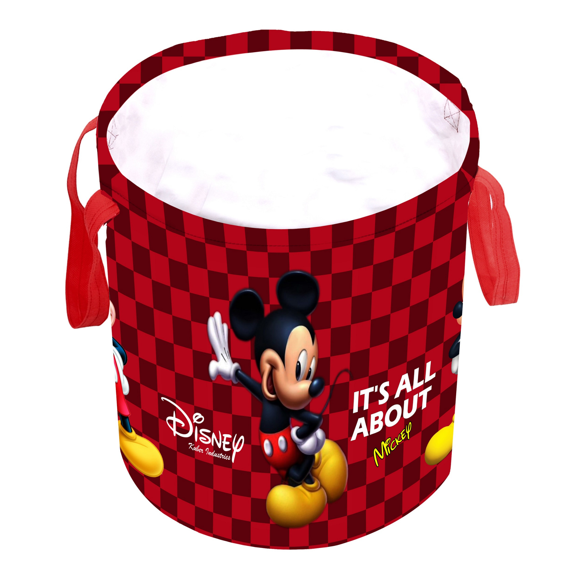 Kuber Industries Disney Mickey Minnie Print Non Woven Fabric Foldable Laundry Basket , Toy Storage Basket, Cloth Storage Basket With Handles,45 Ltr (Set Of 2, Maroon & Pink)